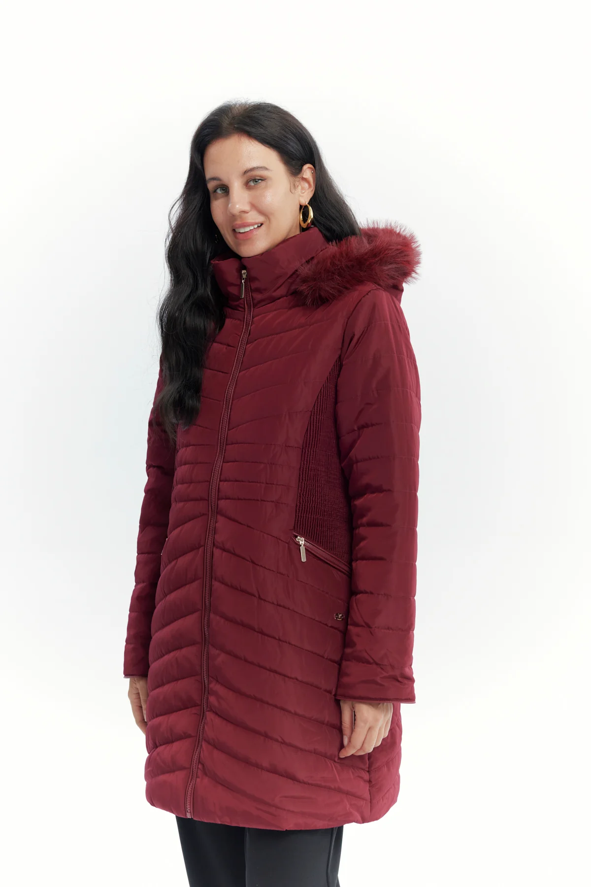 Parka Mujer Full Zipper Rojo Oscuro - Image 2