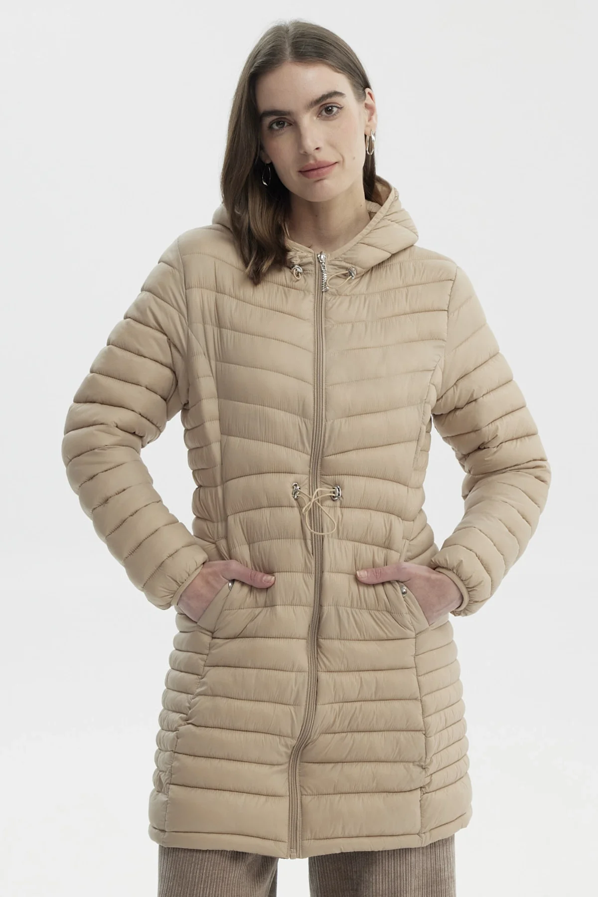 Parka Mujer Larga Básica Beige