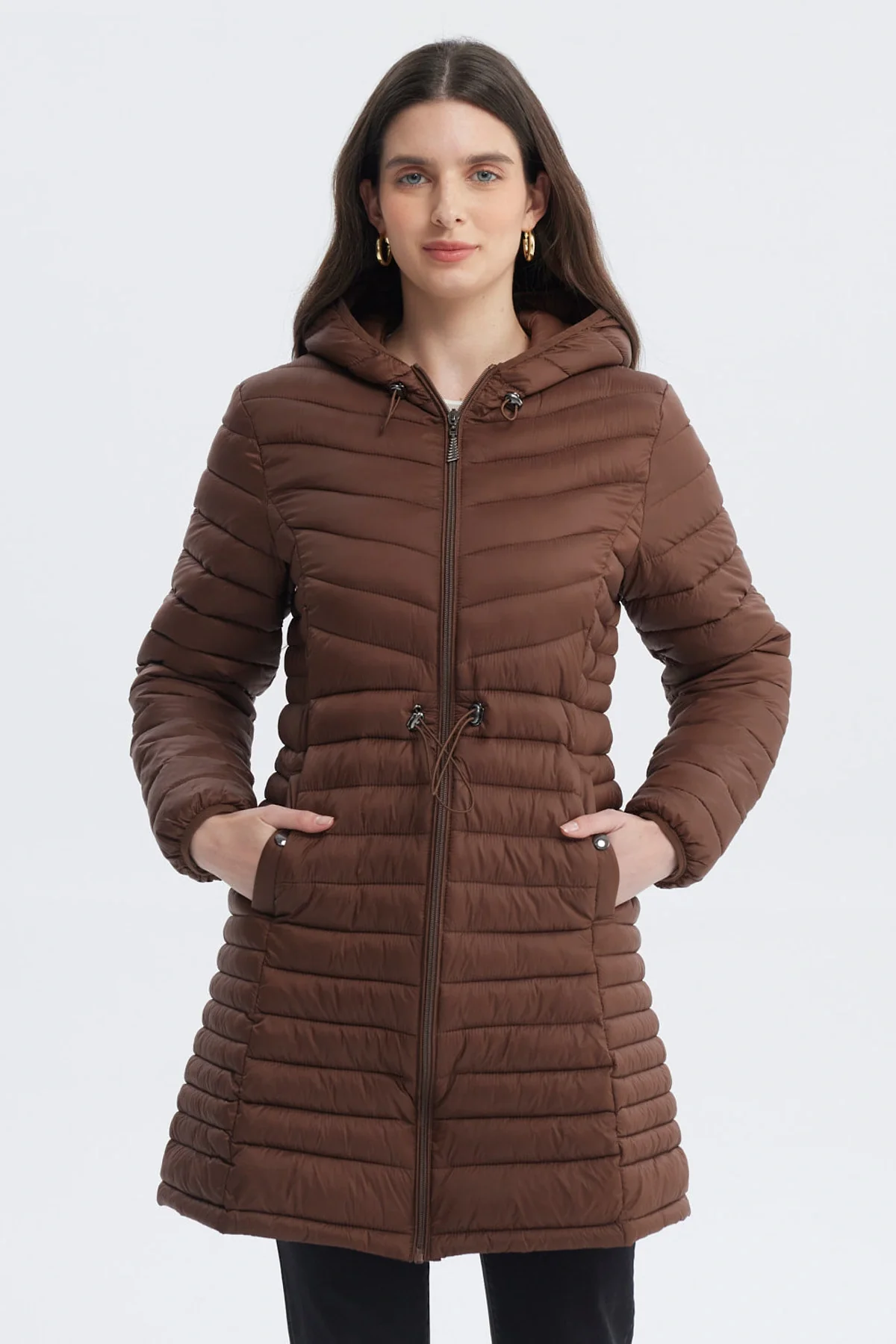 Parka Mujer Larga Básica Café Oscuro