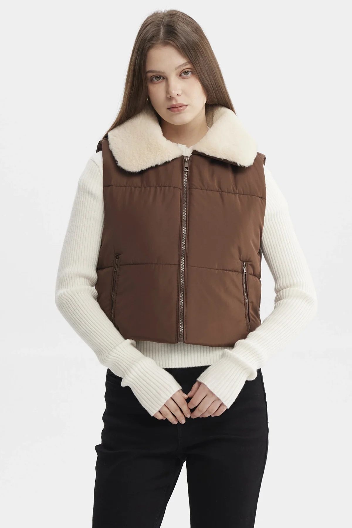 Parka Mujer Liso Full Zipper Cafe