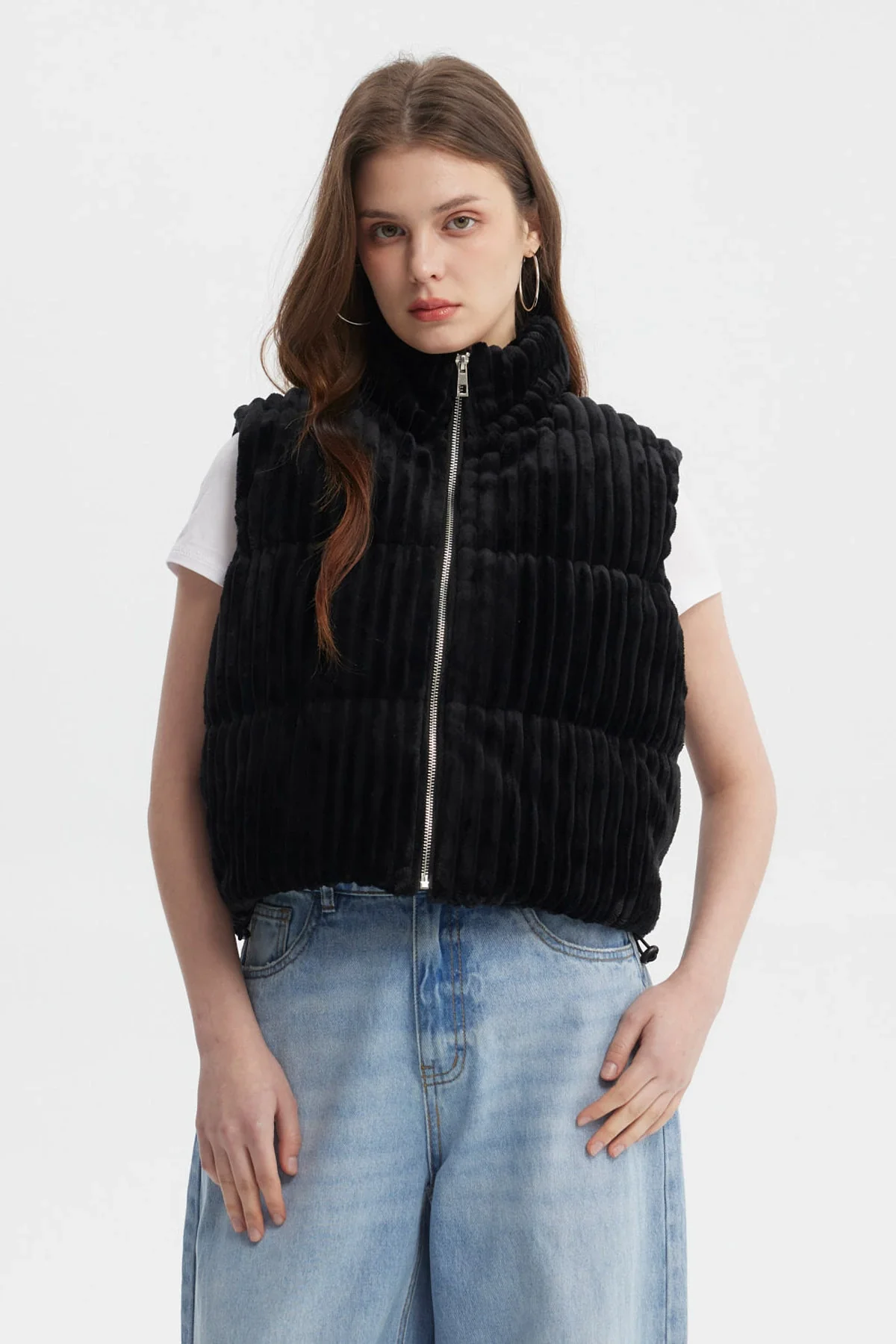 Parka Mujer Sin Mangas Polar Negro