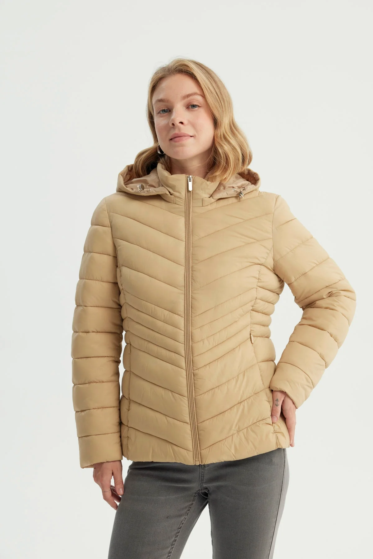 Parka Mujer Slim Beige Claro