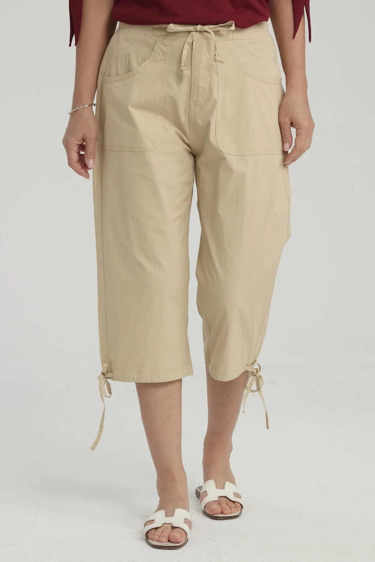 Pescador Mujer Con Cortes Y Apertura Beige