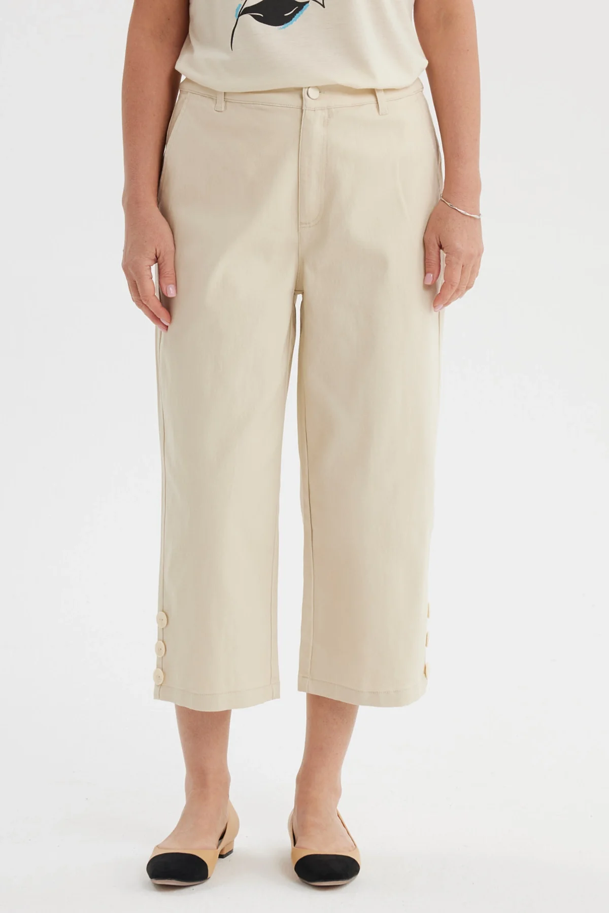 Pescador Mujer Detalle Pretina Beige Claro