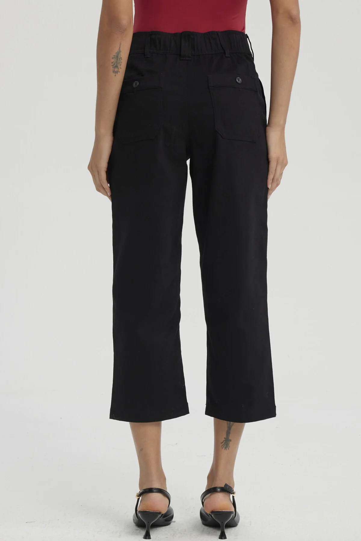 Pescador Mujer Gabardina Bolsillo Cargo Negro - Image 3