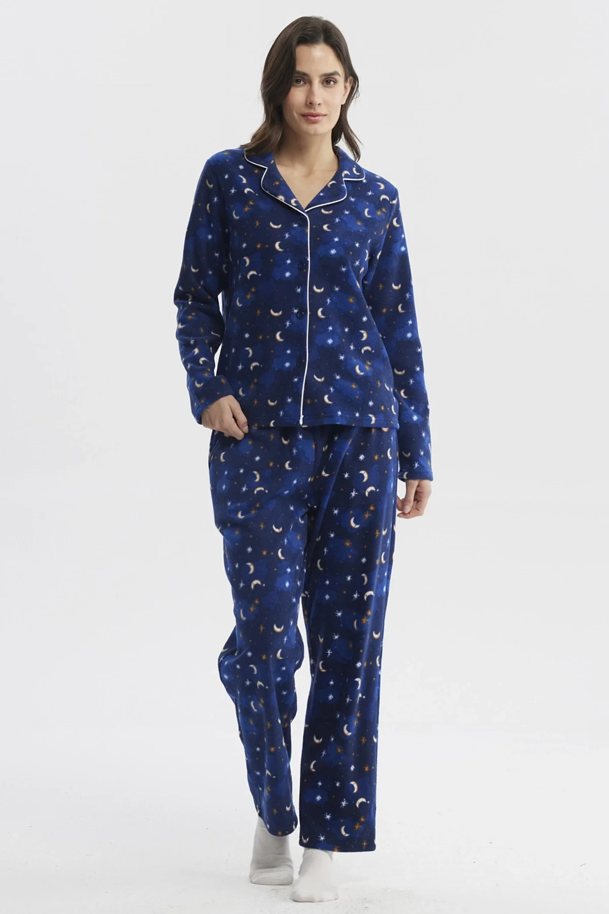 Pijama Mujer Cuello V Azul