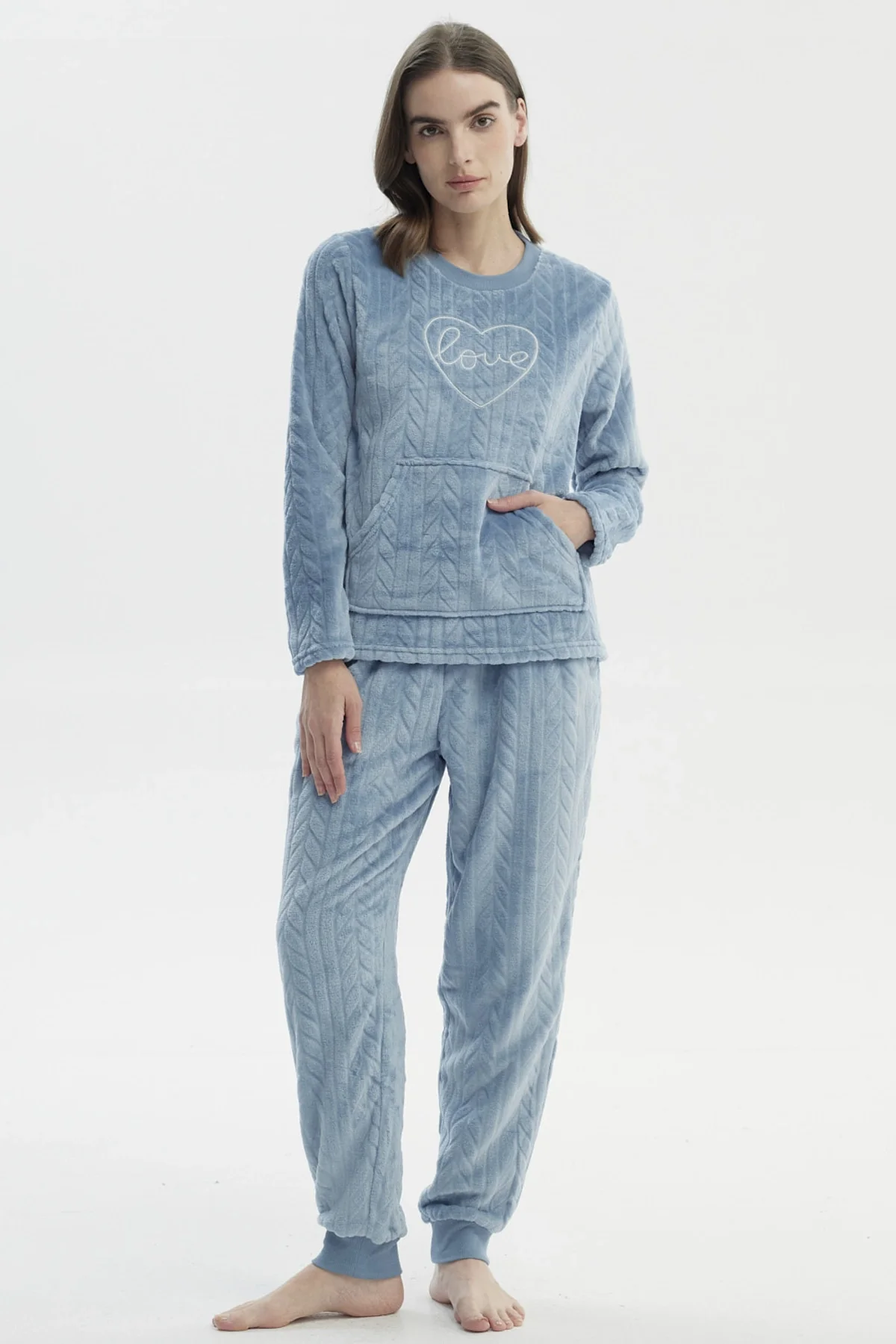 Pijama Mujer Cuello V Celeste