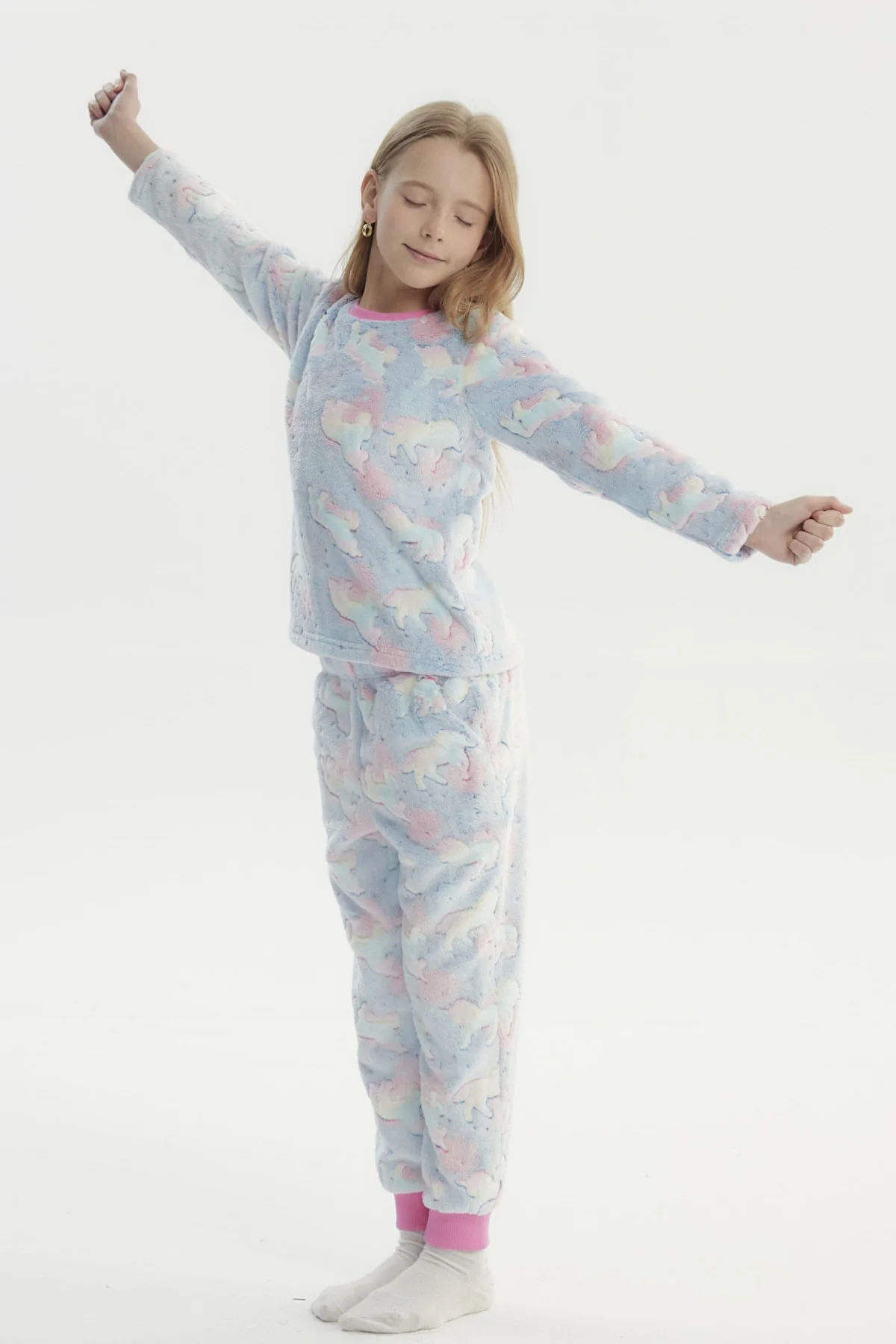 Pijama Niña Polera Y Pantalón Luminoso Fucsia - Image 2