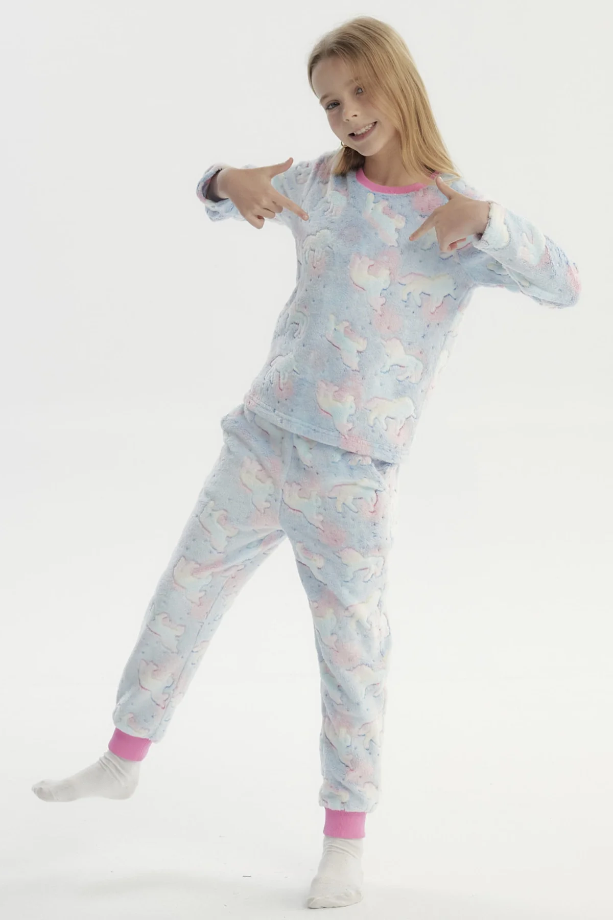 Pijama Niña Polera Y Pantalón Luminoso Fucsia - Image 4