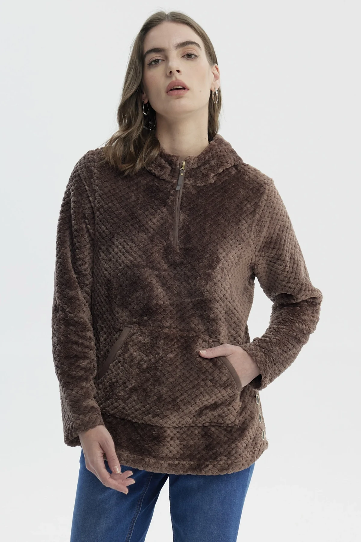 Polar Mujer Básico Aplicación Botón Chocolate