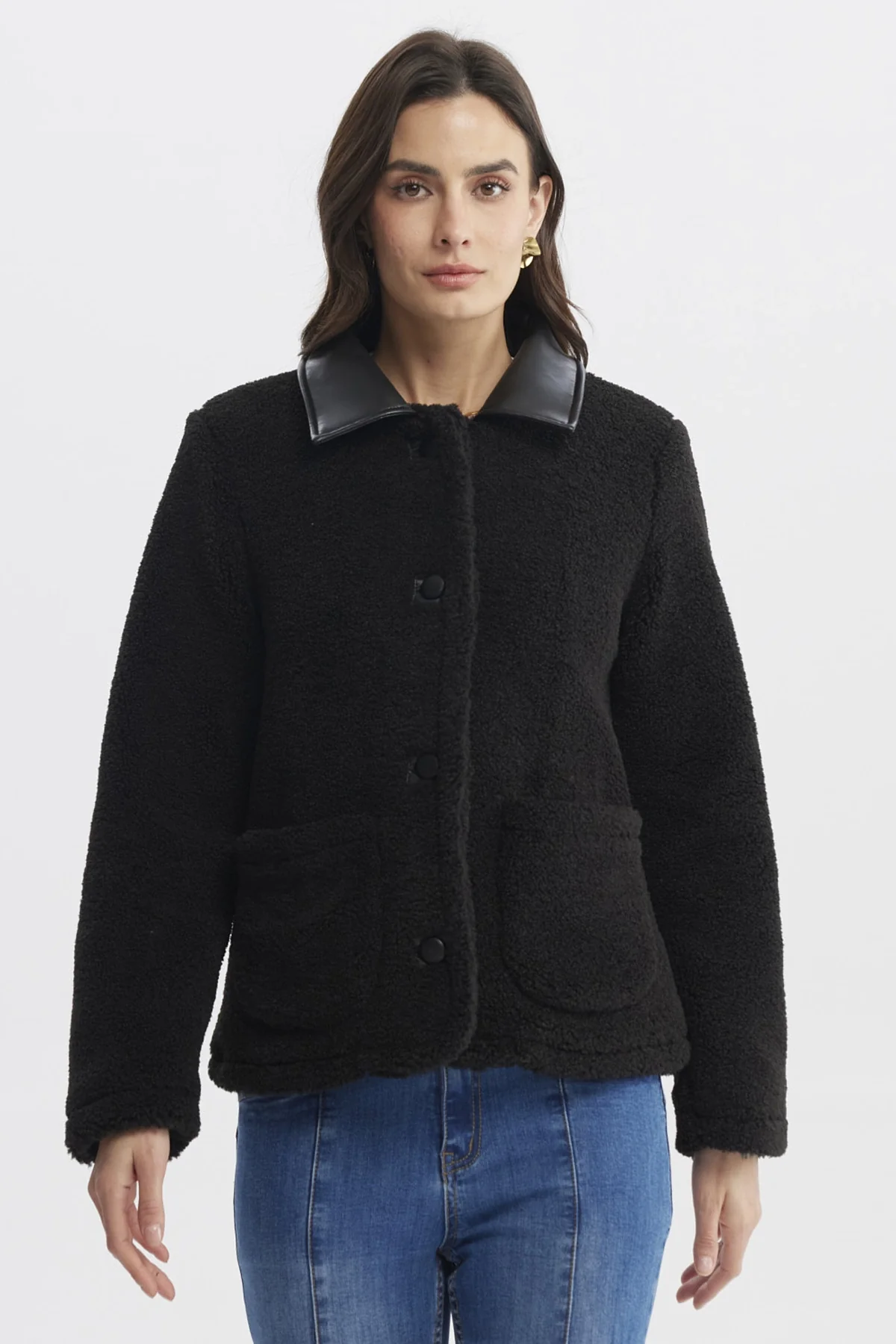 Polar Mujer Cotelé Canesú Y Bolsillo Negro