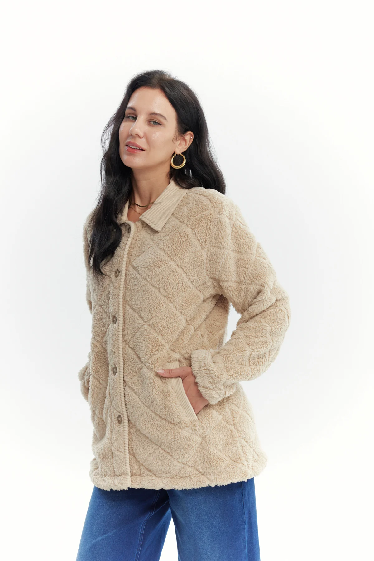 Polar Mujer Cuello Camisero Beige Oscuro - Image 2