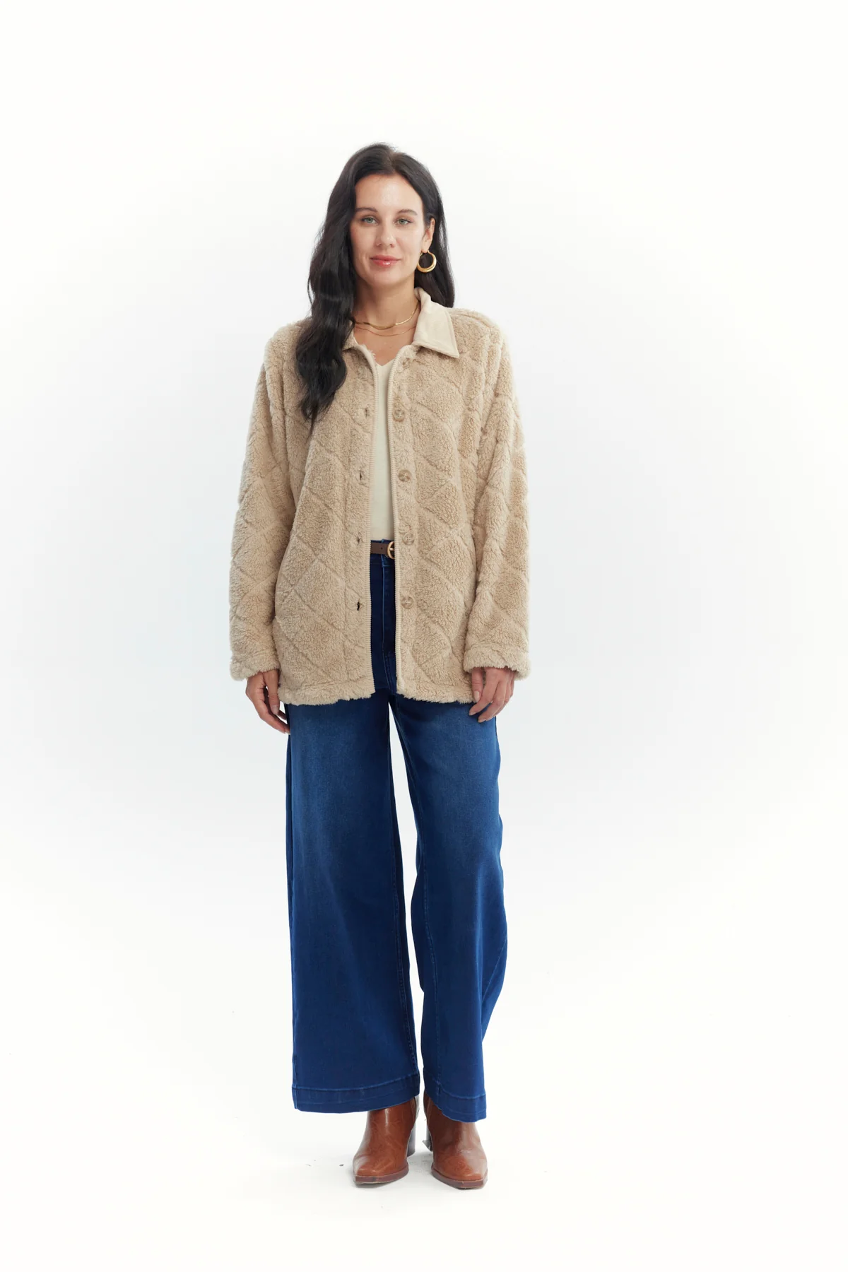 Polar Mujer Cuello Camisero Beige Oscuro - Image 4