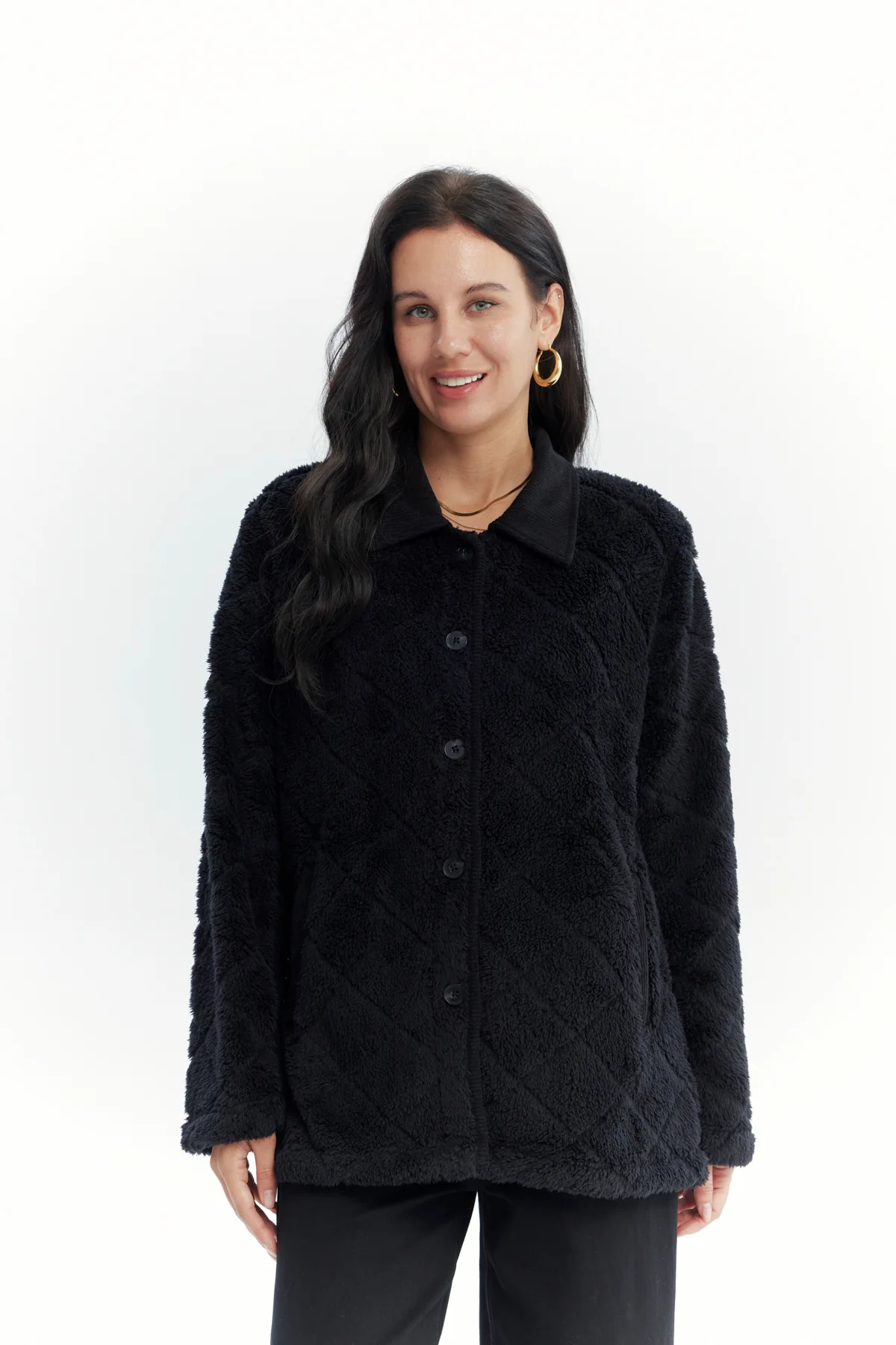 Polar Mujer Cuello Camisero Negro