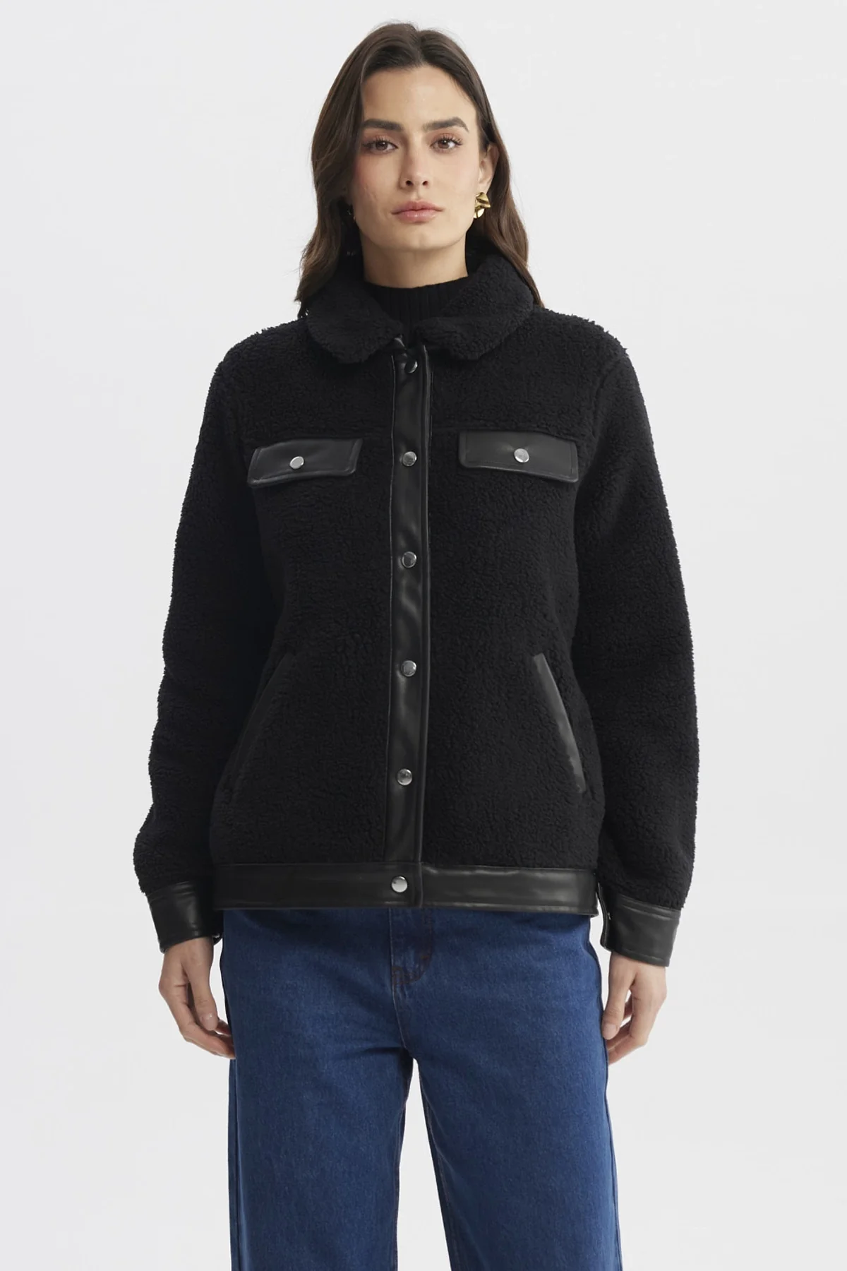 Polar Mujer Cuello Camisero Negro