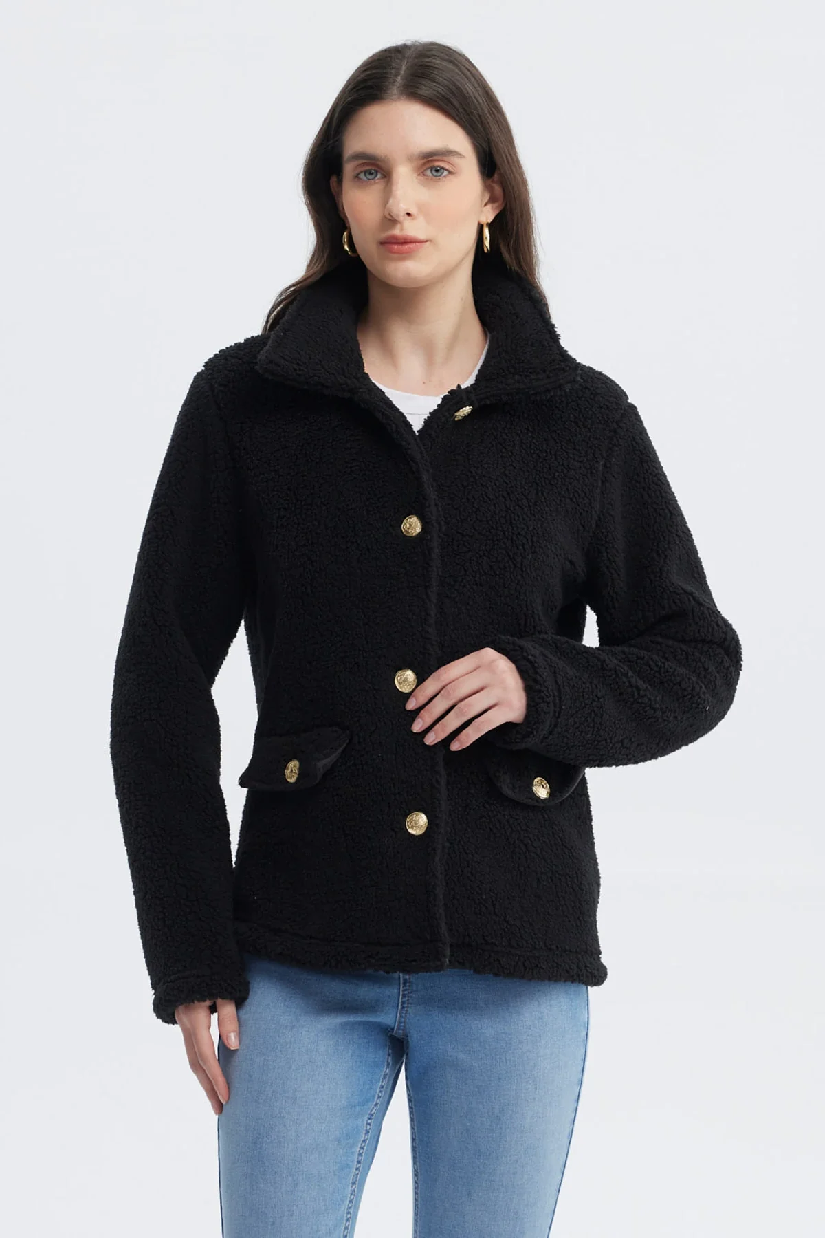 Polar Mujer Cuello Camisero Negro