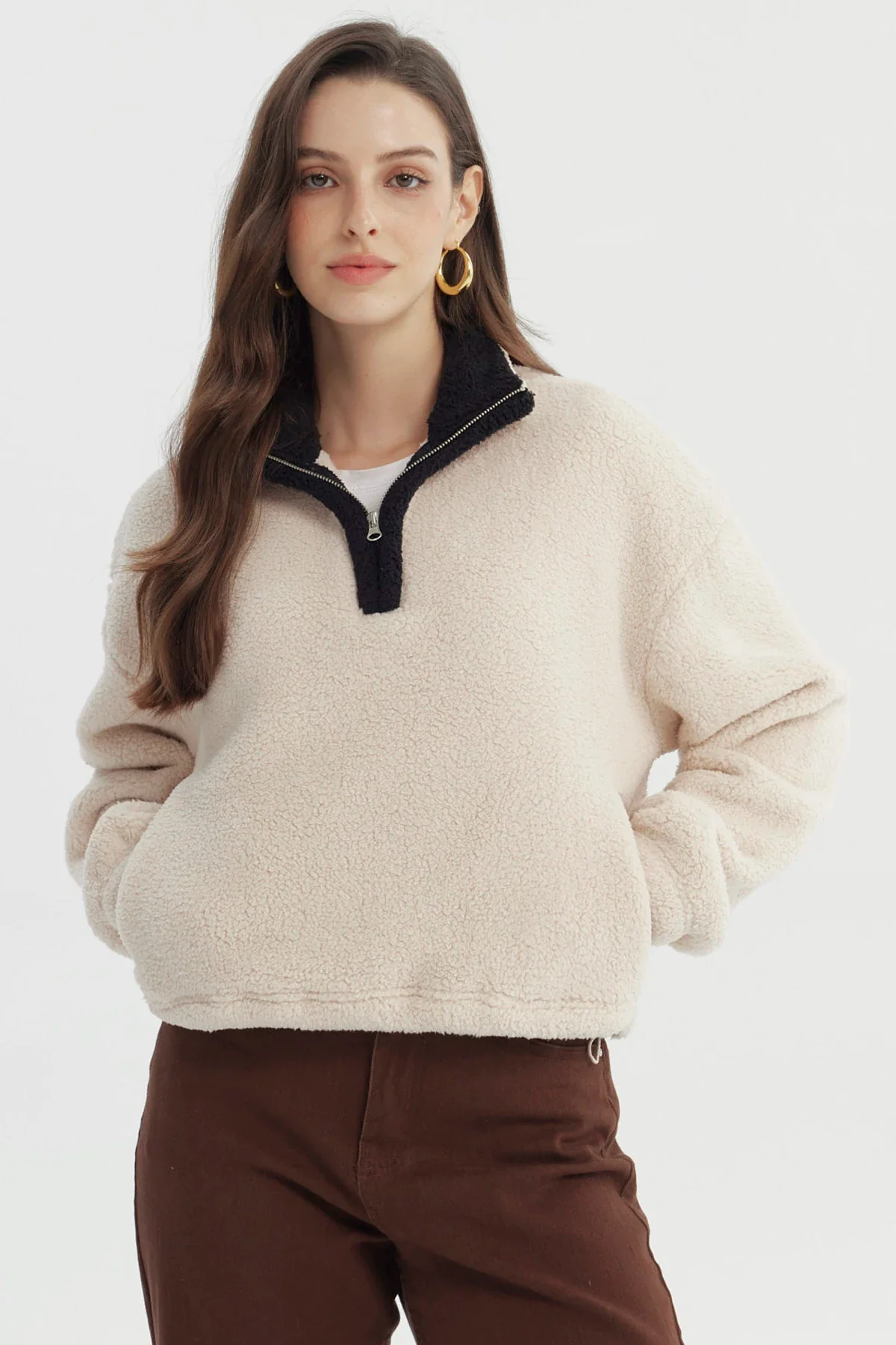 Polar Mujer Hoodie Beige Claro