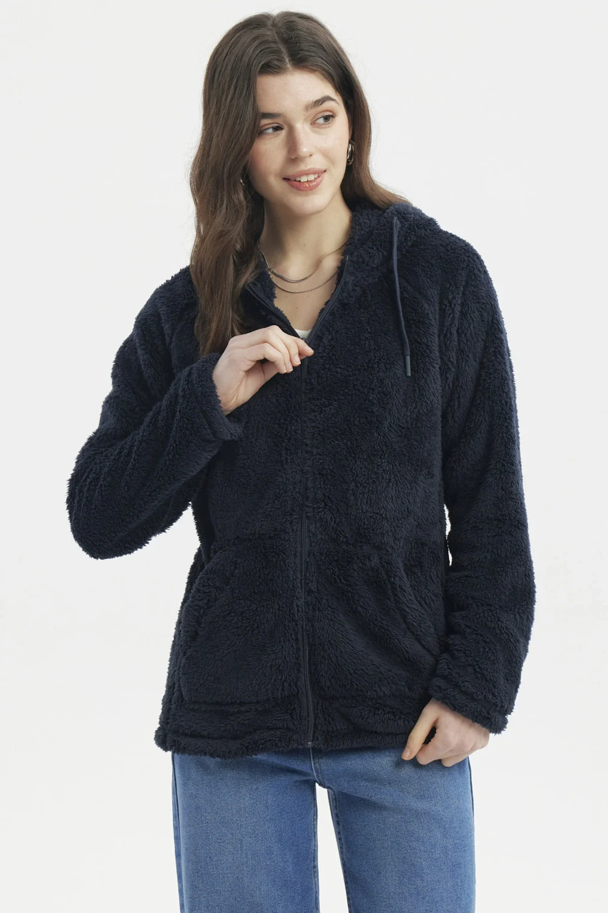 Polar Mujer Peludo Azul Marino