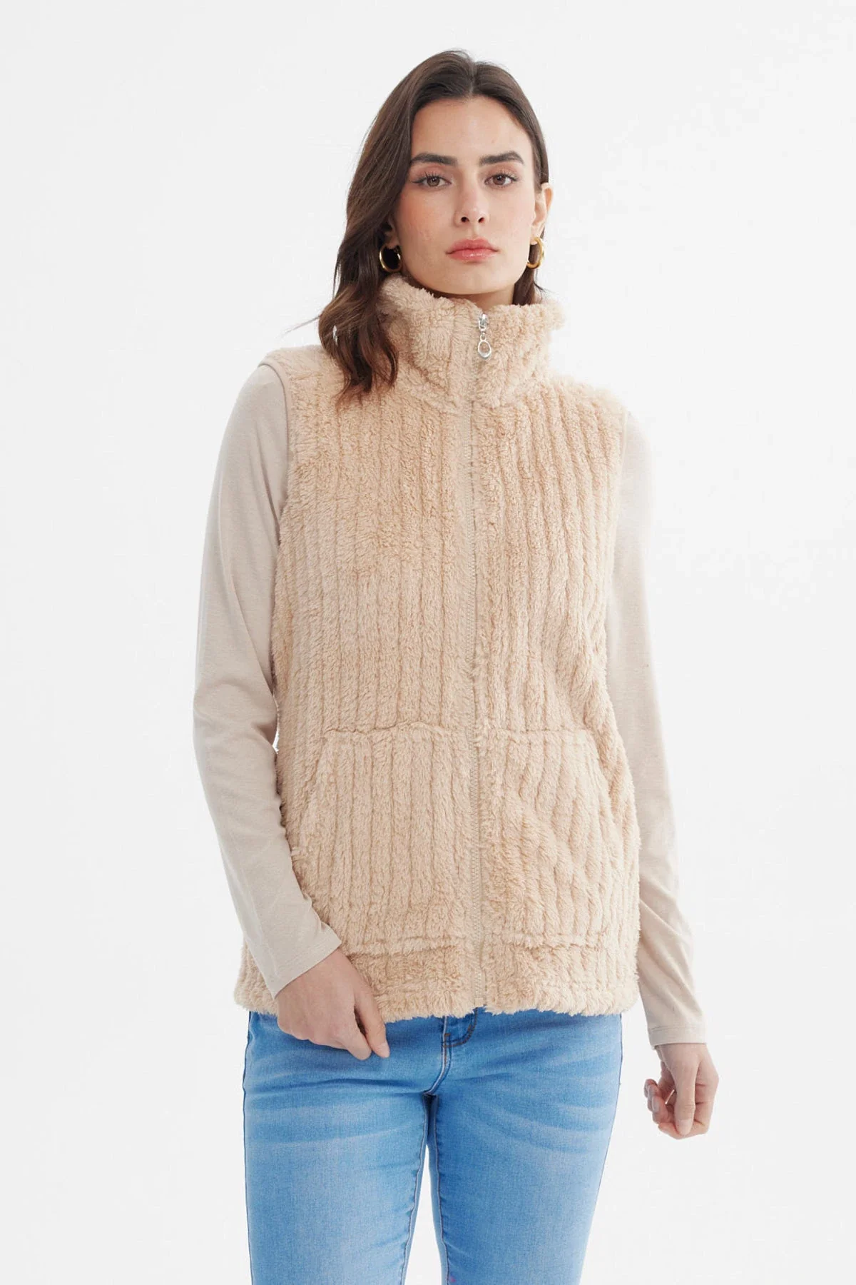 Polar Mujer Peludo Con Textura Beige
