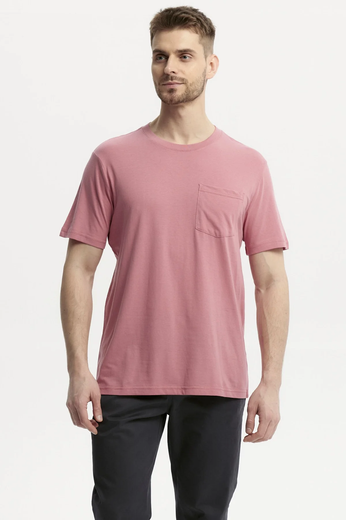 Polera Hombre Básica Con Bolsillo Palo Rosa