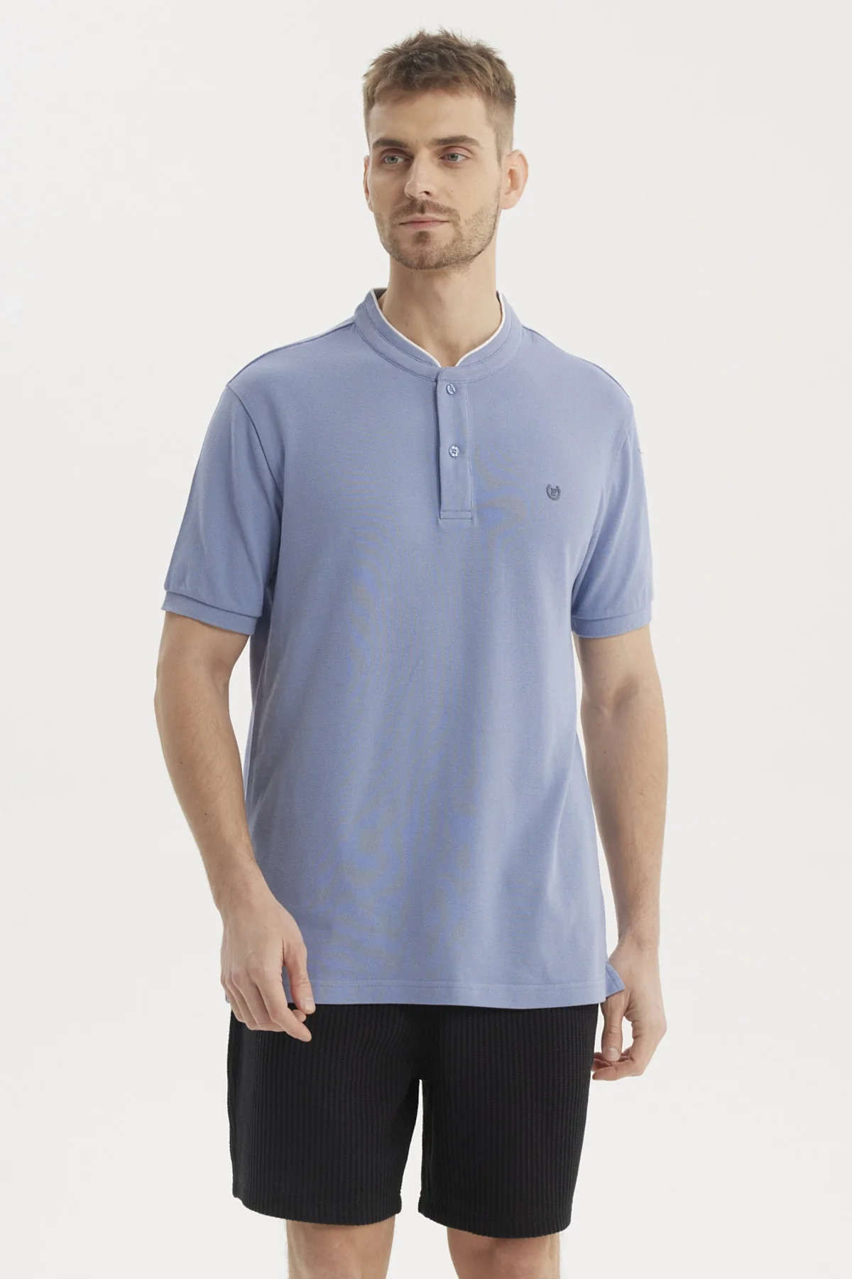 Polera Hombre Cuello Polo Azul