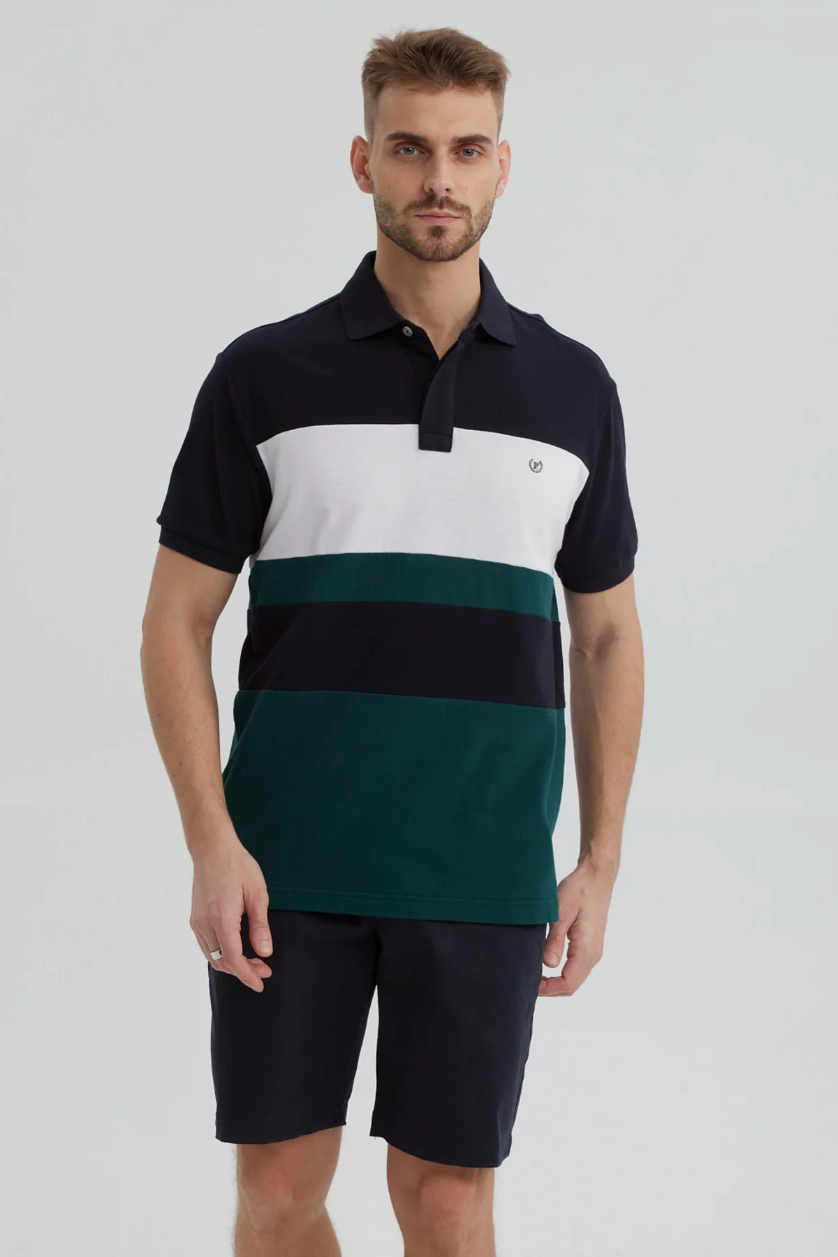 Polera Hombre Franjas Horizontales Verde
