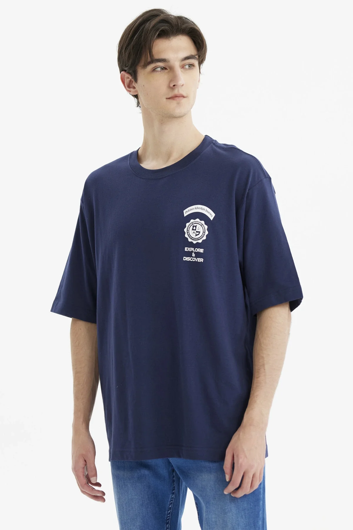 Polera Hombre Oversiza Doble Print Azul