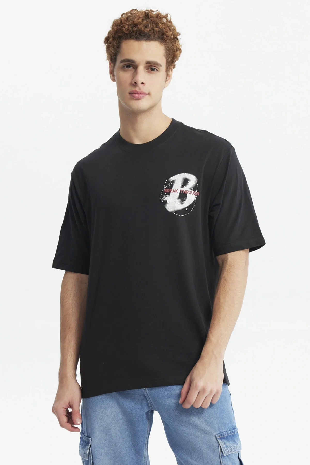 Polera Hombre Oversize Print Negro