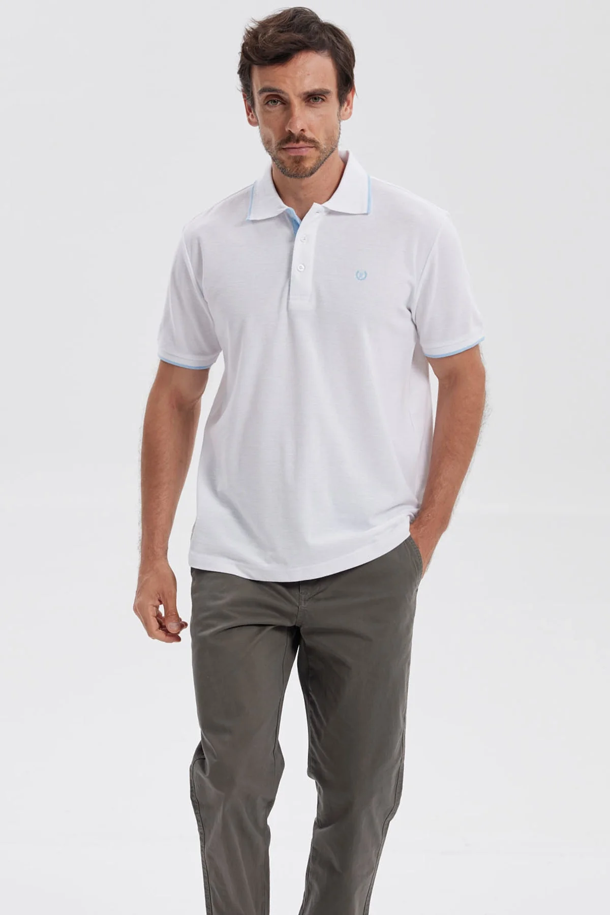 Polera Hombre Pique Básica Lisa Blanco