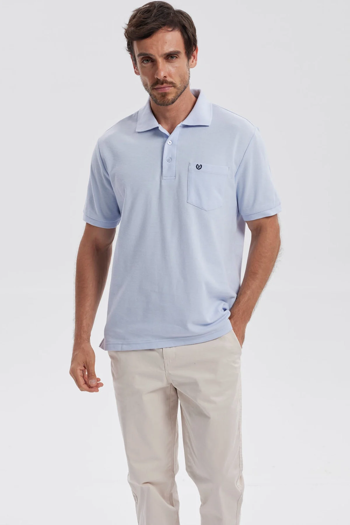 Polera Hombre Pique Básica Lisa Celeste