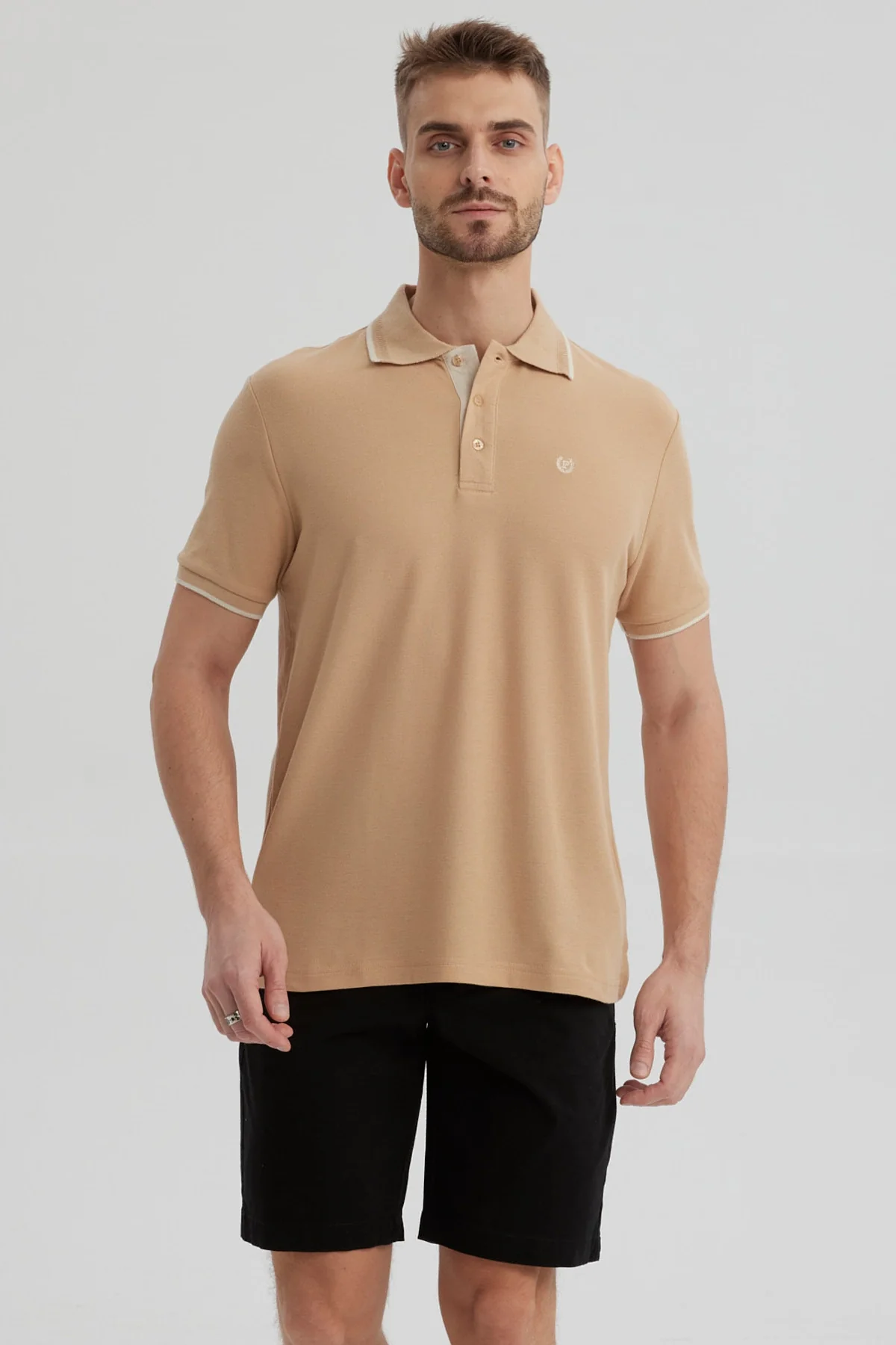 Polera Hombre Pique Básica Lisa Kaki