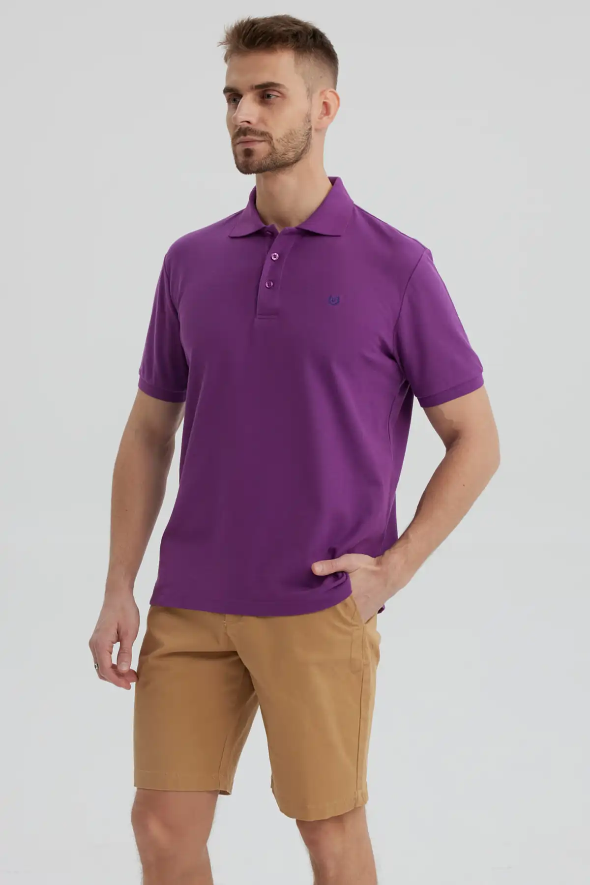 Polera Hombre Pique Básica Lisa Morado - Image 2
