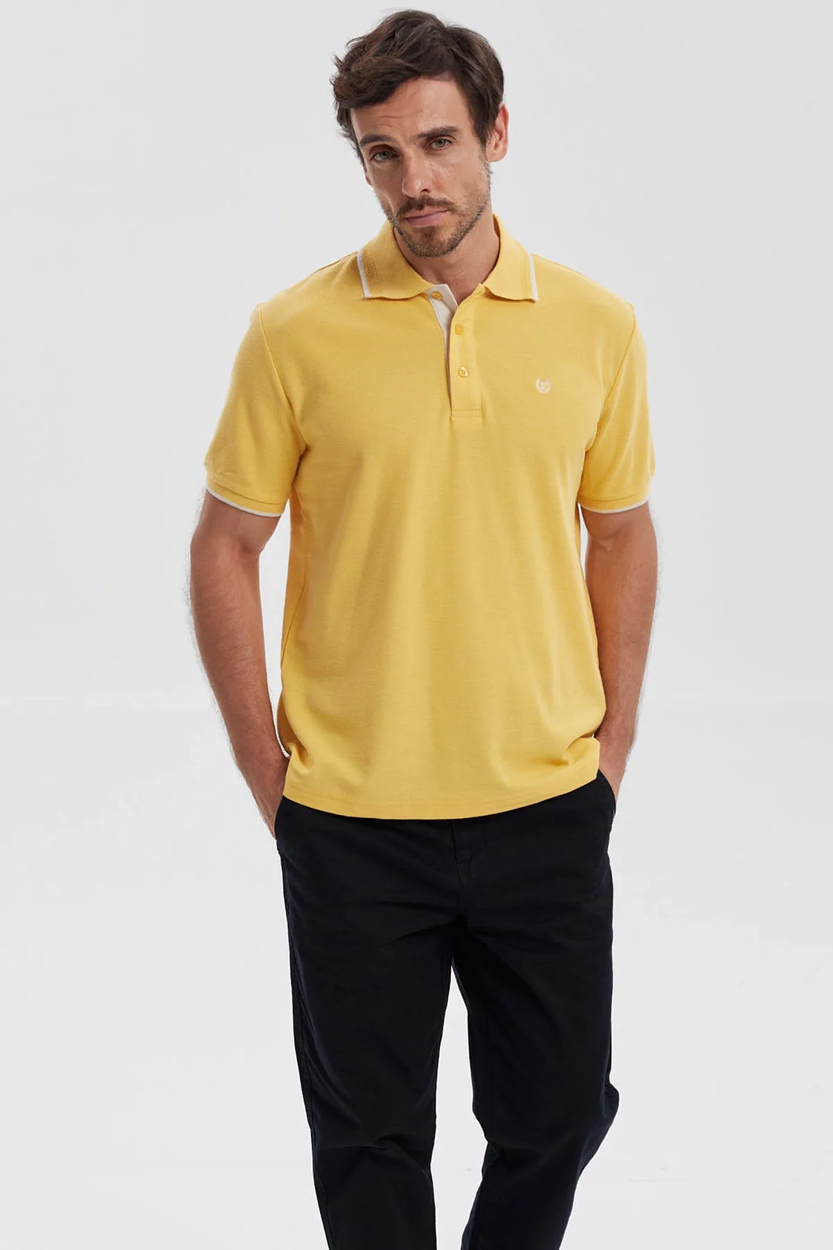 Polera Hombre Pique Básica Lisa Naranjo