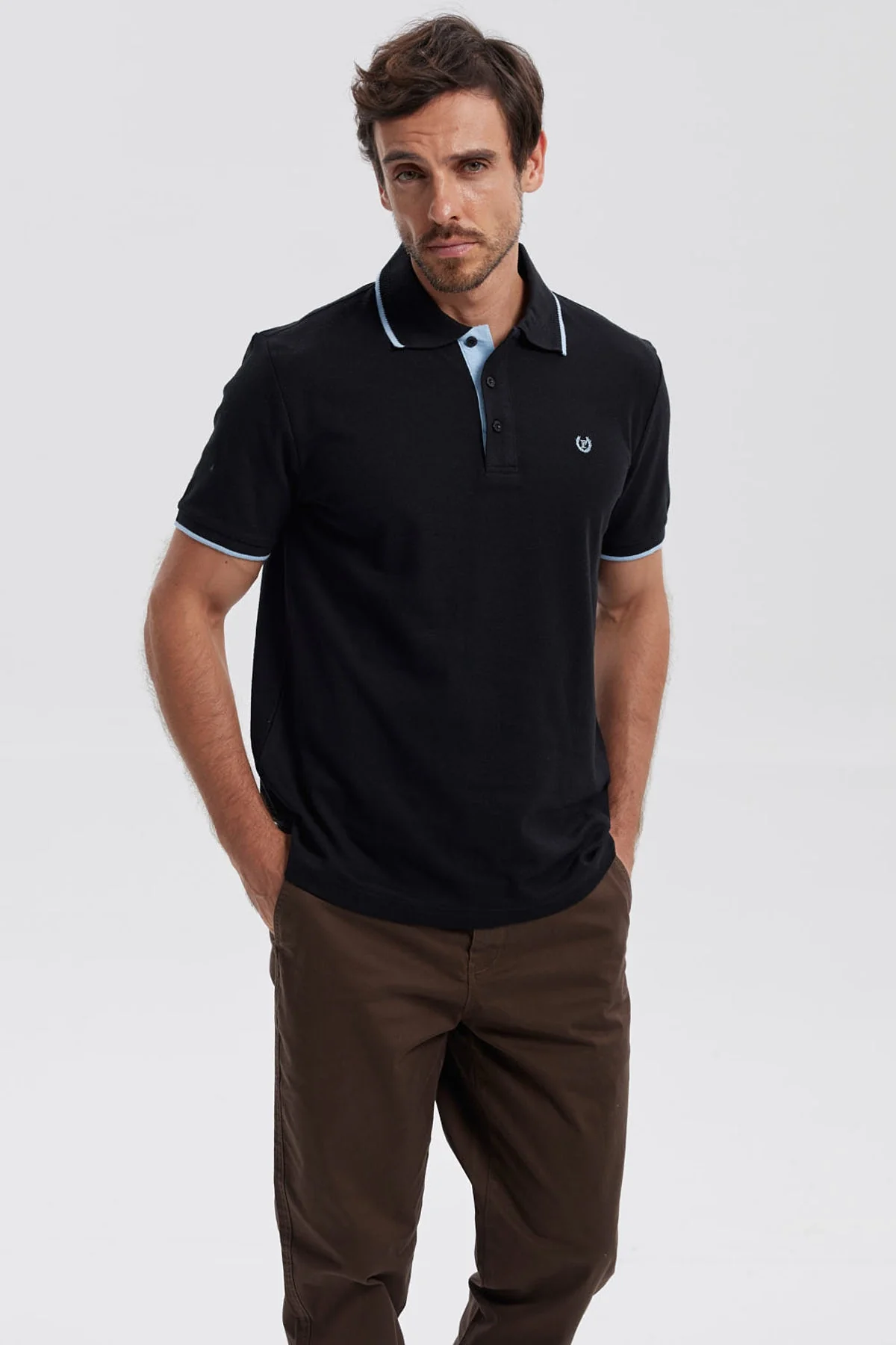 Polera Hombre Pique Básica Lisa Negro
