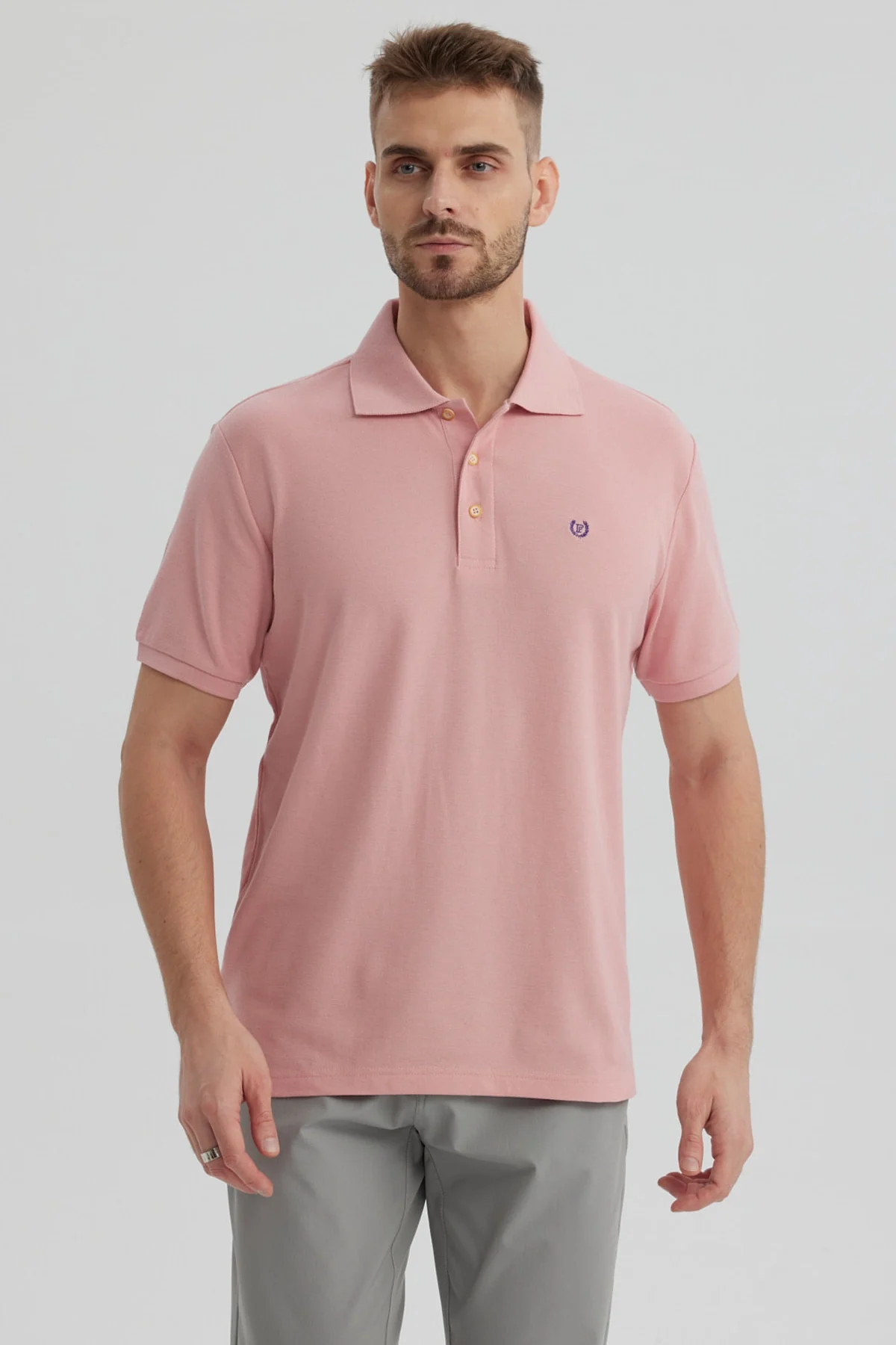 Polera Hombre Pique Básica Lisa Palo Rosa