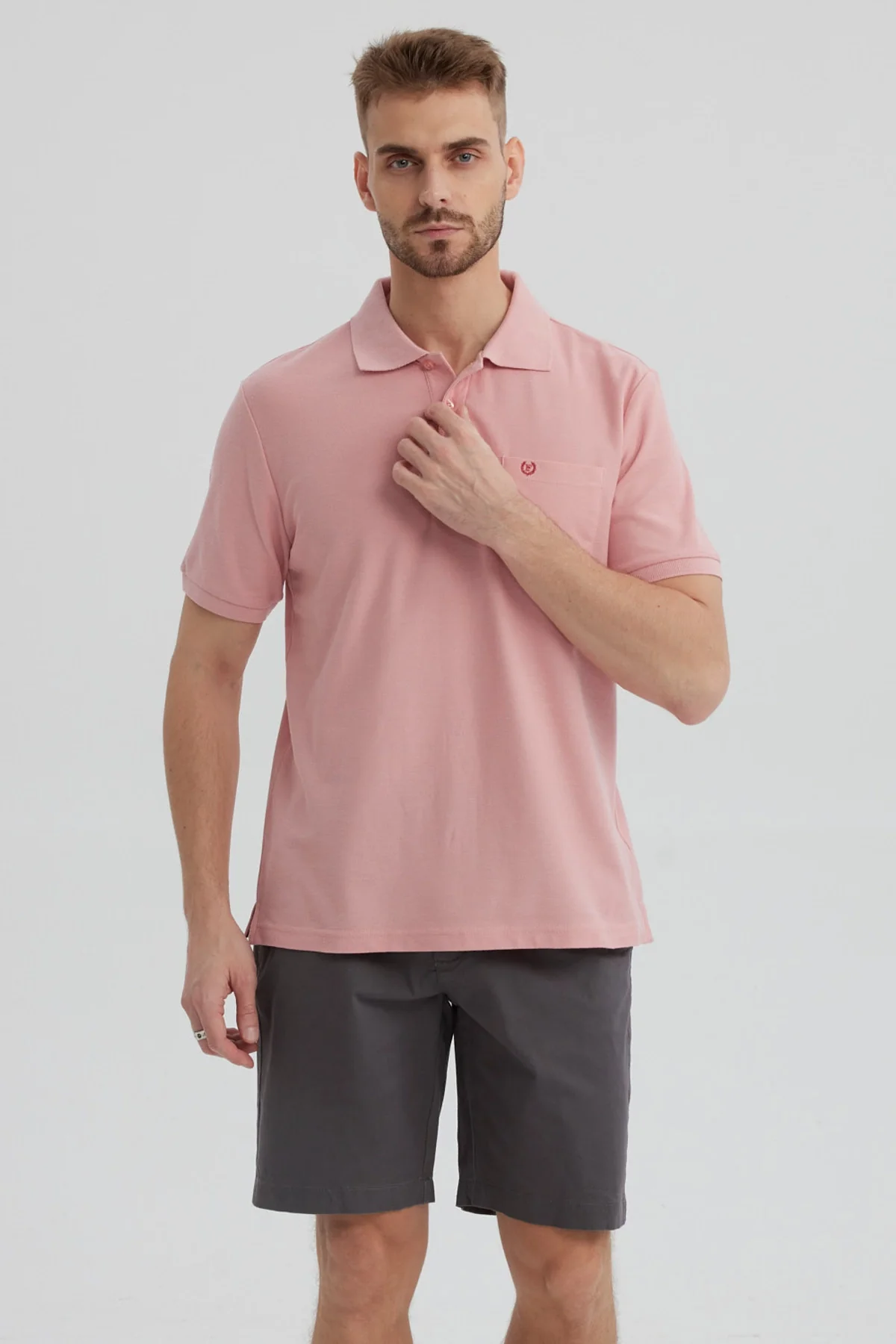 Polera Hombre Pique Básica Lisa Palo Rosa