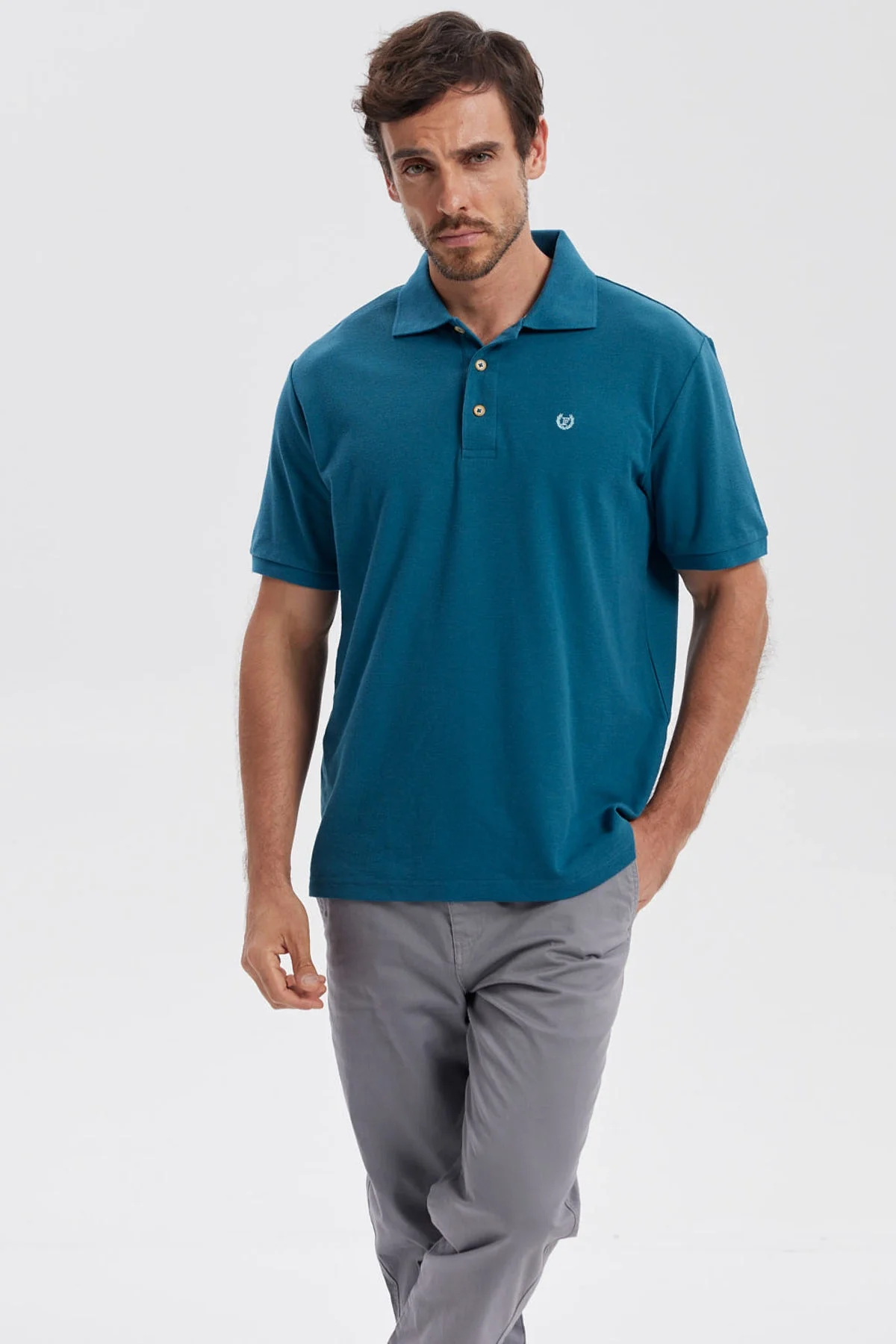 Polera Hombre Pique Básica Lisa Petroleo