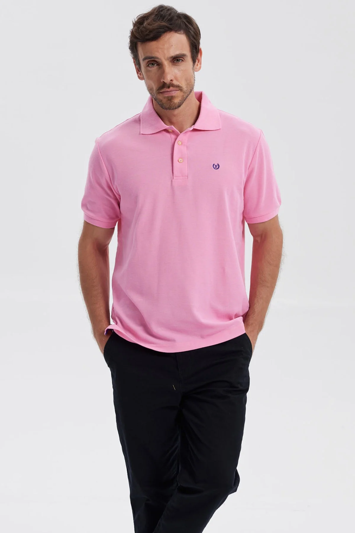 Polera Hombre Pique Básica Lisa Rosado