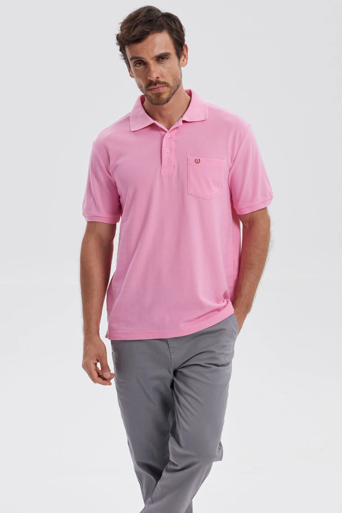 Polera Hombre Pique Básica Lisa Rosado