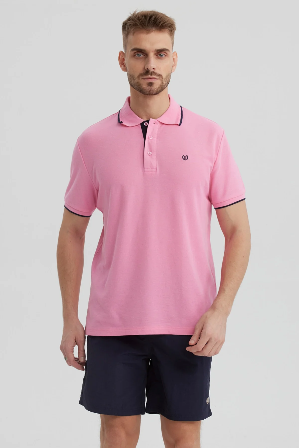 Polera Hombre Pique Básica Lisa Rosado