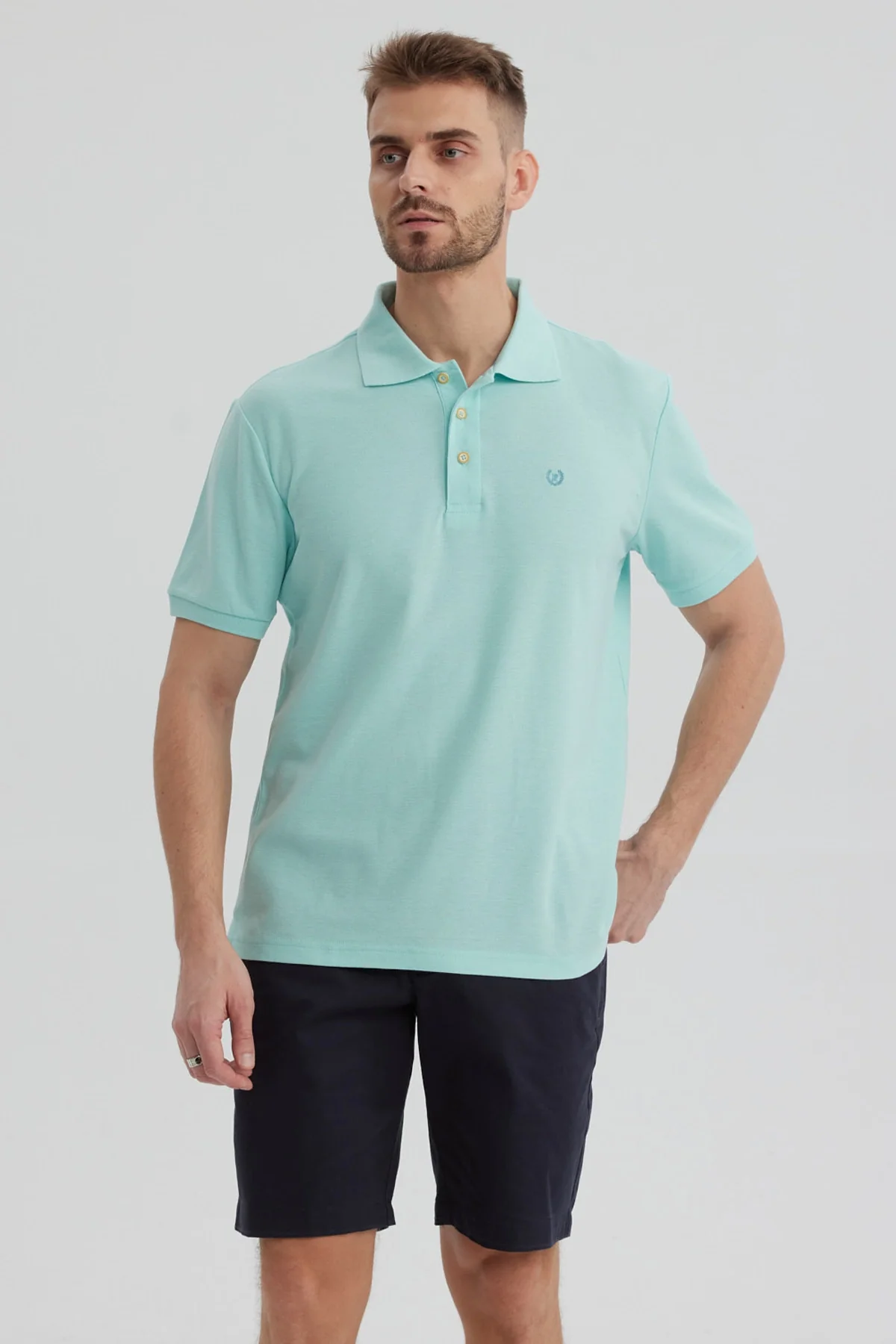Polera Hombre Pique Básica Lisa Verde Claro