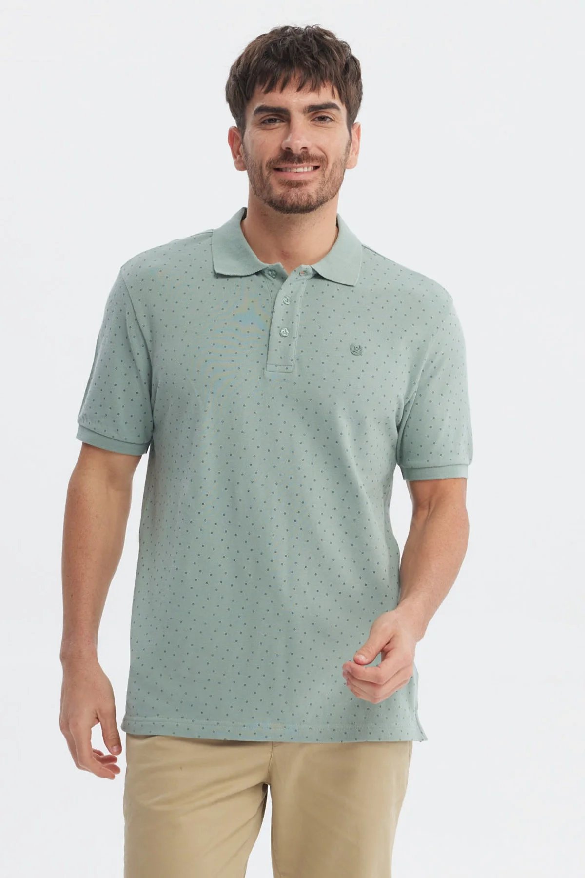 Polera Hombre Pique Mini Print Verde