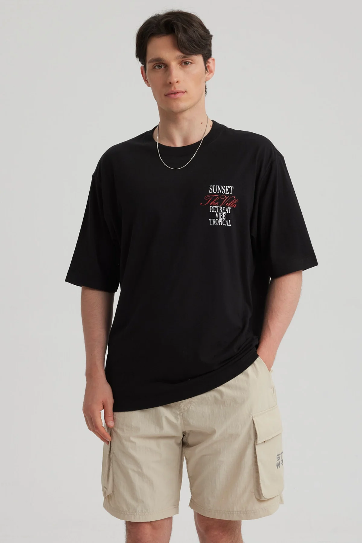 Polera Hombre Print Oversize Negro