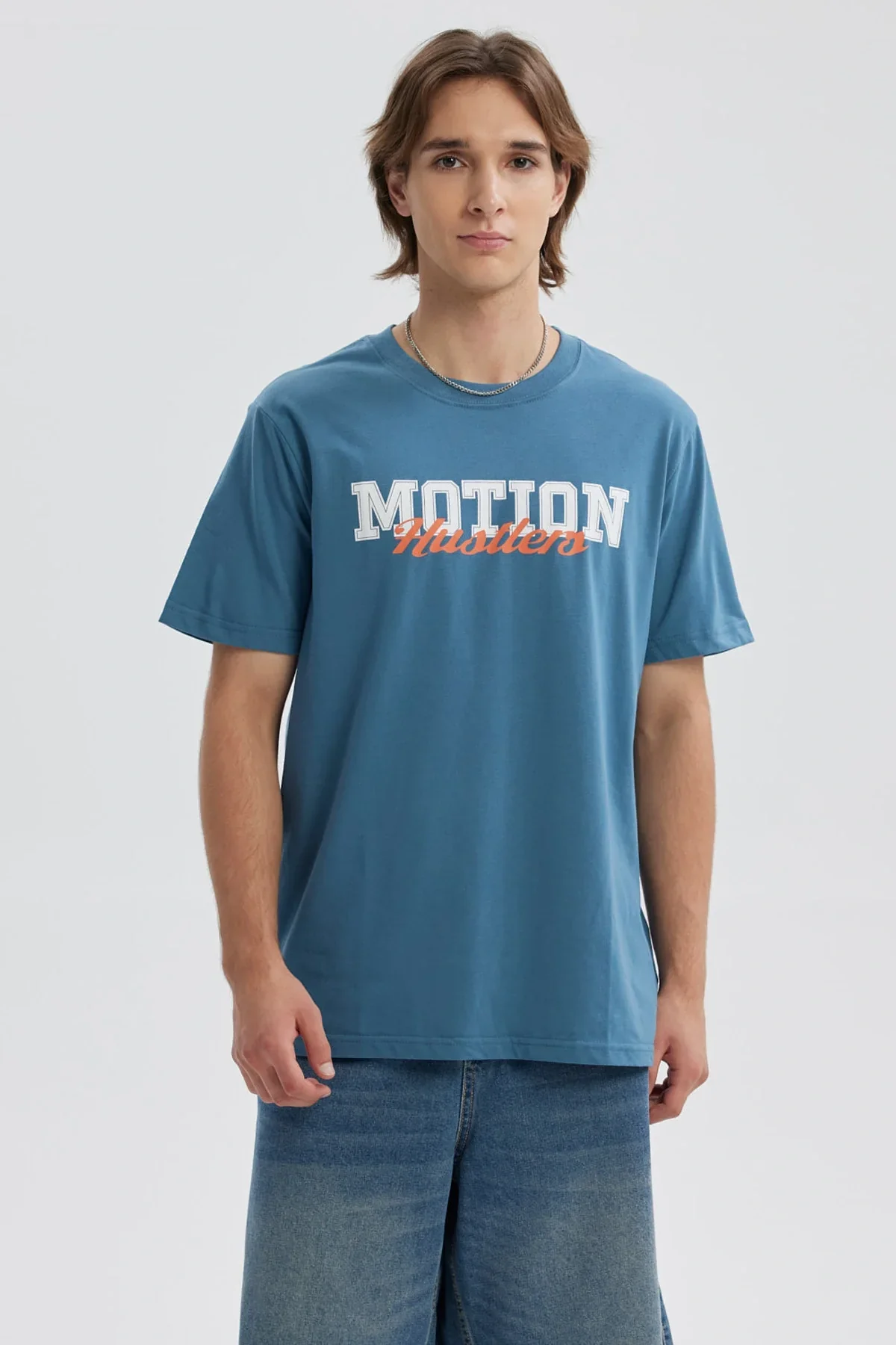 Polera Hombre Print Posicional Azul Piedra