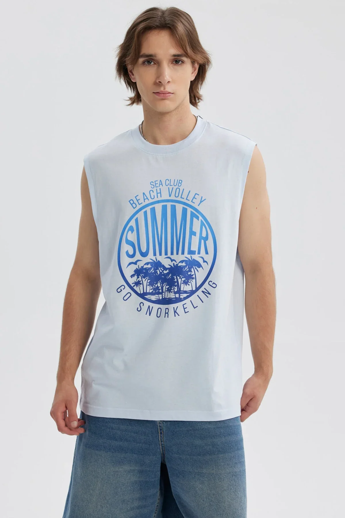 Polera Hombre Print Posicional Celeste