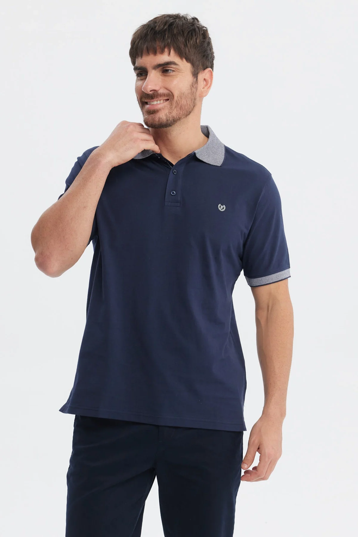 Polera Hombre Slim Cuello Camisero Azul Marino