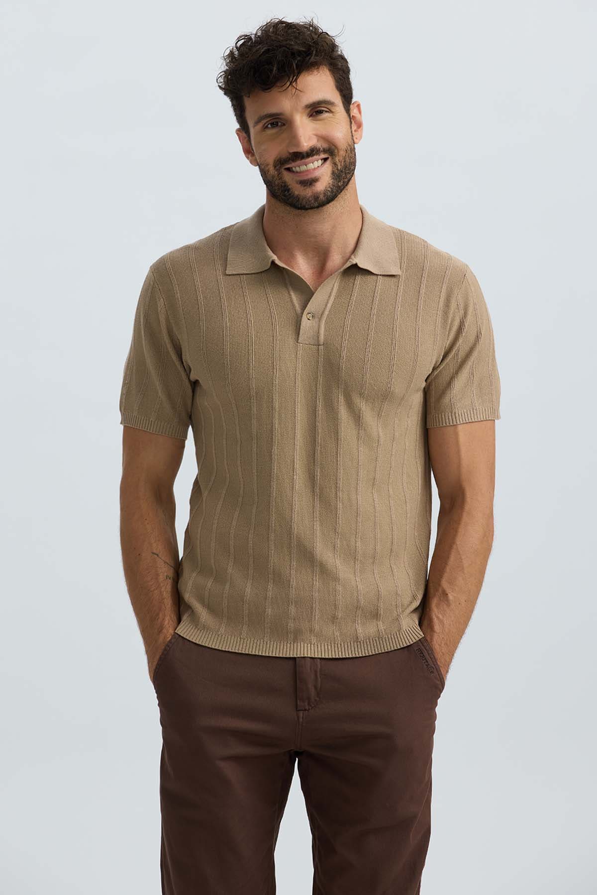 Polera Hombre Tejida Lineas Camel - Image 2