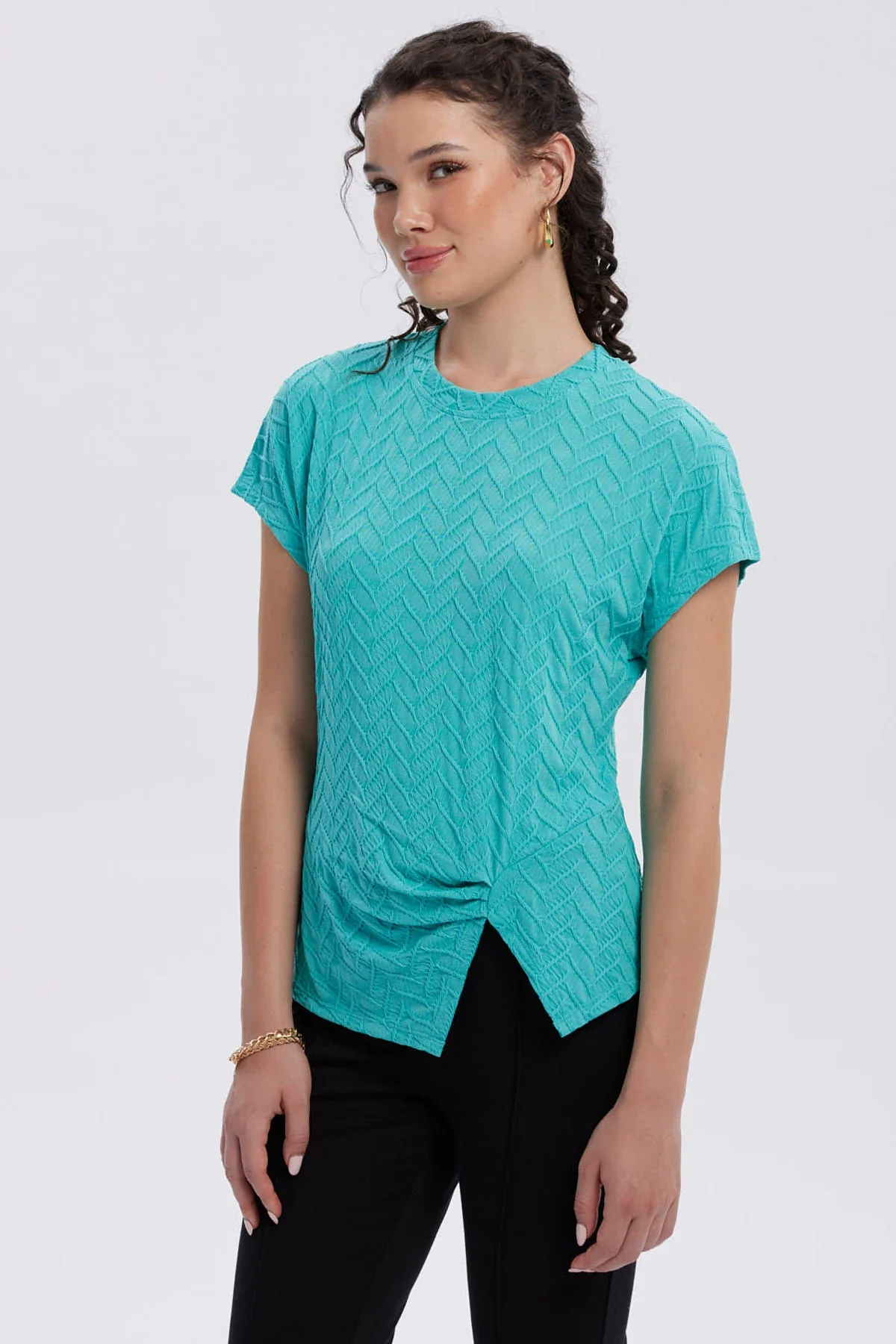 Polera Mujer Abertura Costado Aqua - Image 2