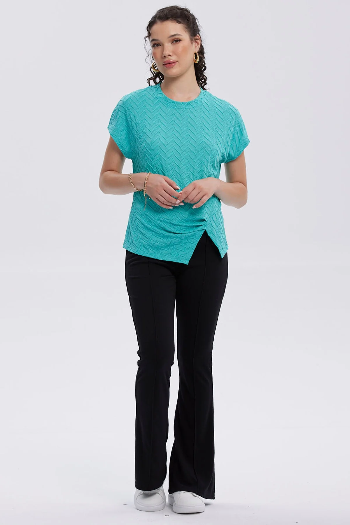 Polera Mujer Abertura Costado Aqua - Image 4