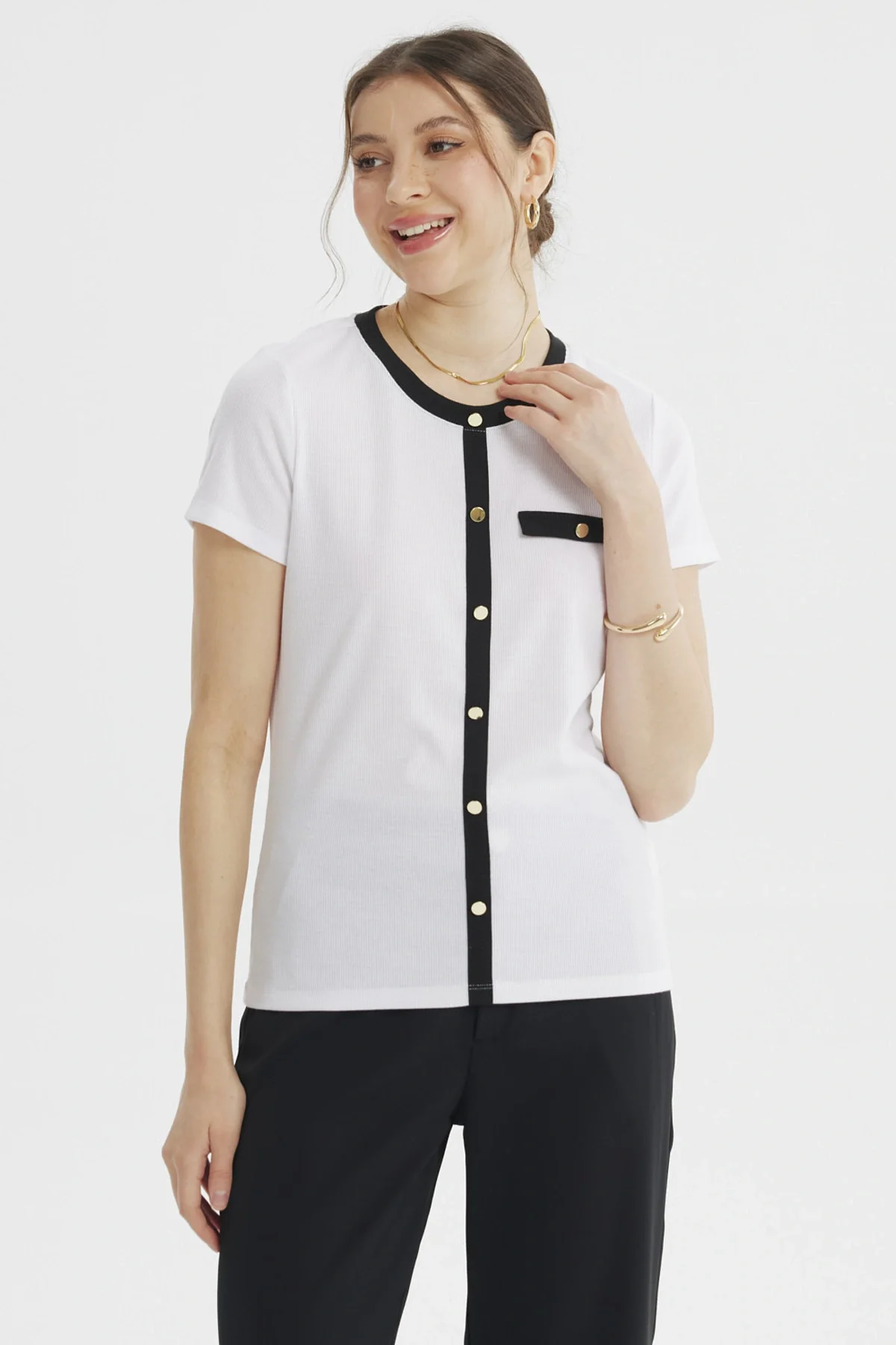 Polera Mujer Abotónado Falso Blanco